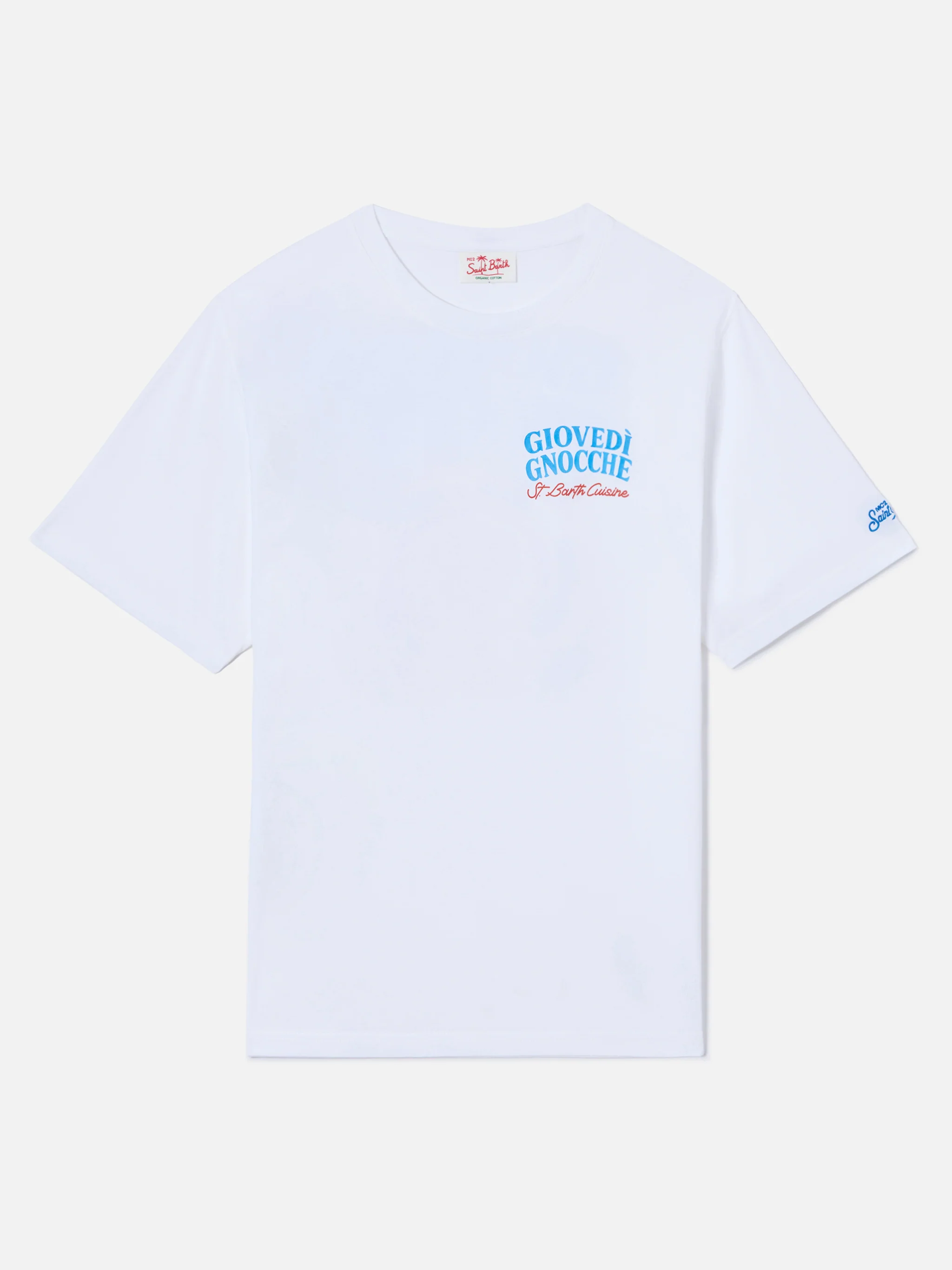 White Portland t-shirt with Giovedì Gnocche illustration - Image 2