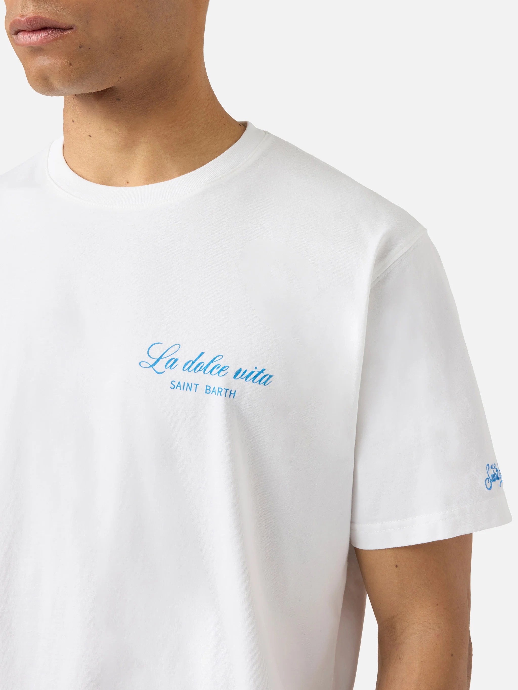 White Portland t-shirt with La dolce vita illustration - Image 2