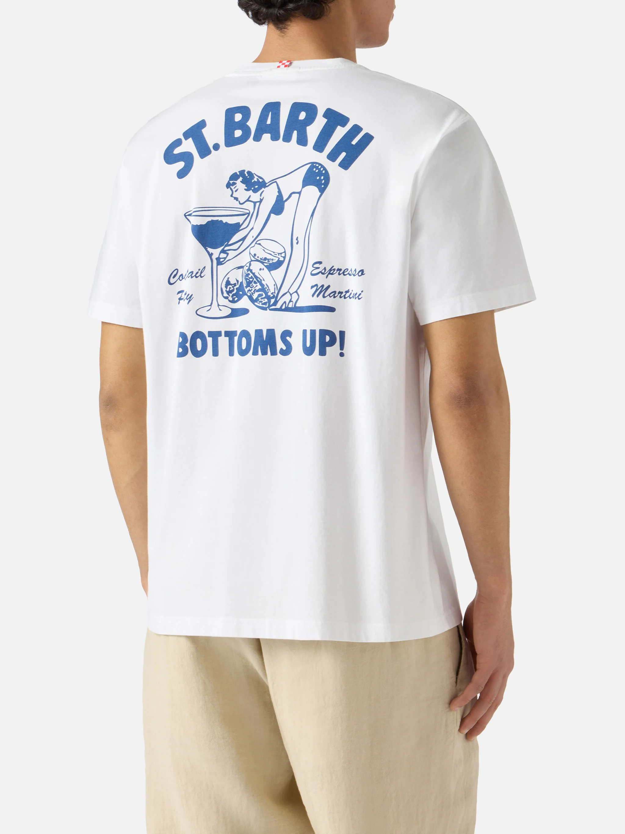 White Portland t-shirt with St. Barth Bottoms Up print - Image 4