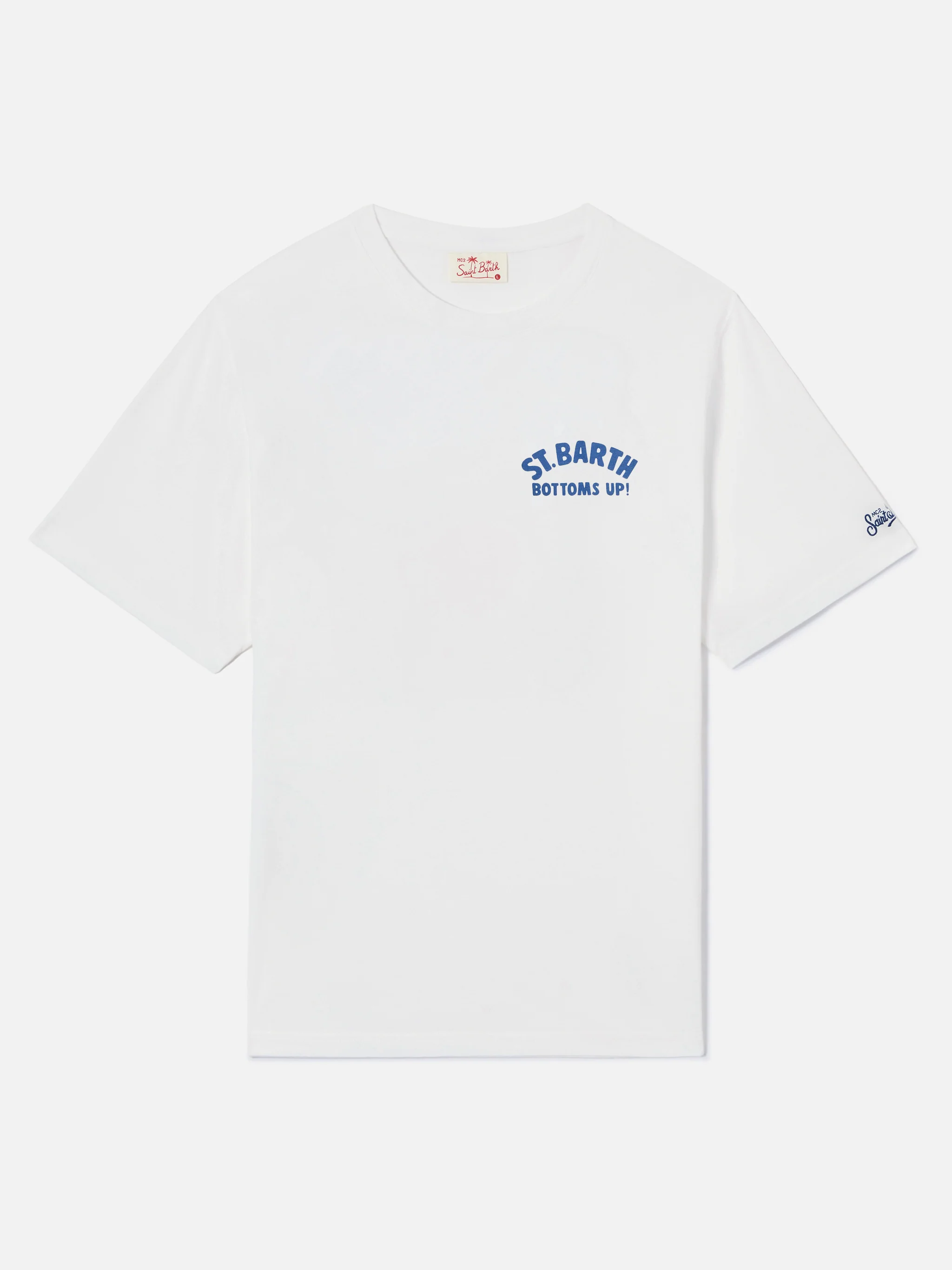 White Portland t-shirt with St. Barth Bottoms Up print - Image 5