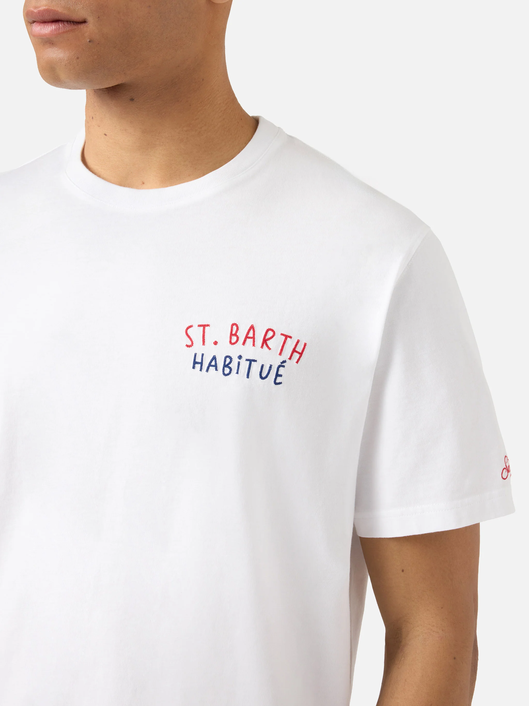 White Portland t-shirt with St. Barth Habitué embroidery - Image 2