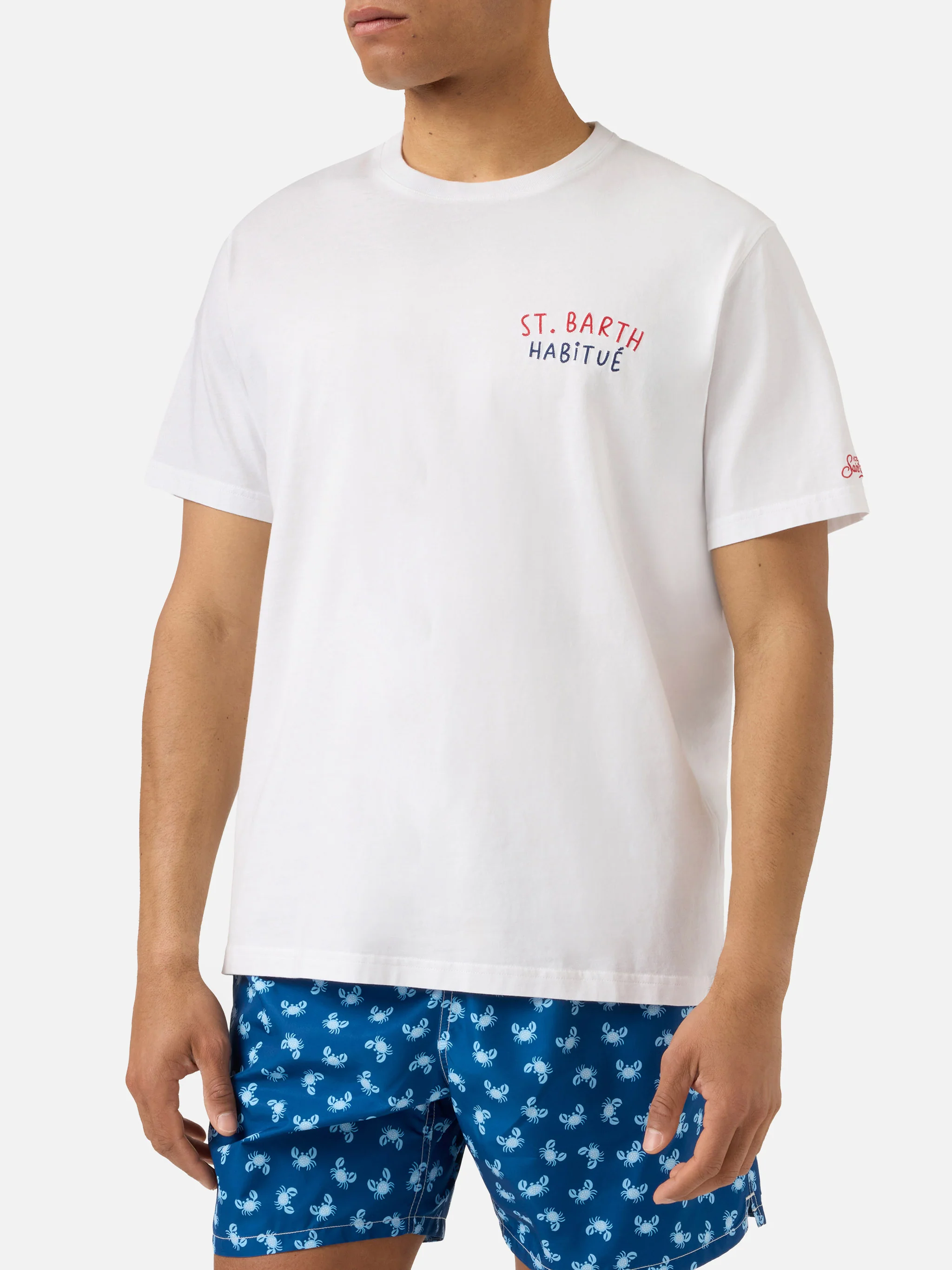 White Portland t-shirt with St. Barth Habitué embroidery - Image 3