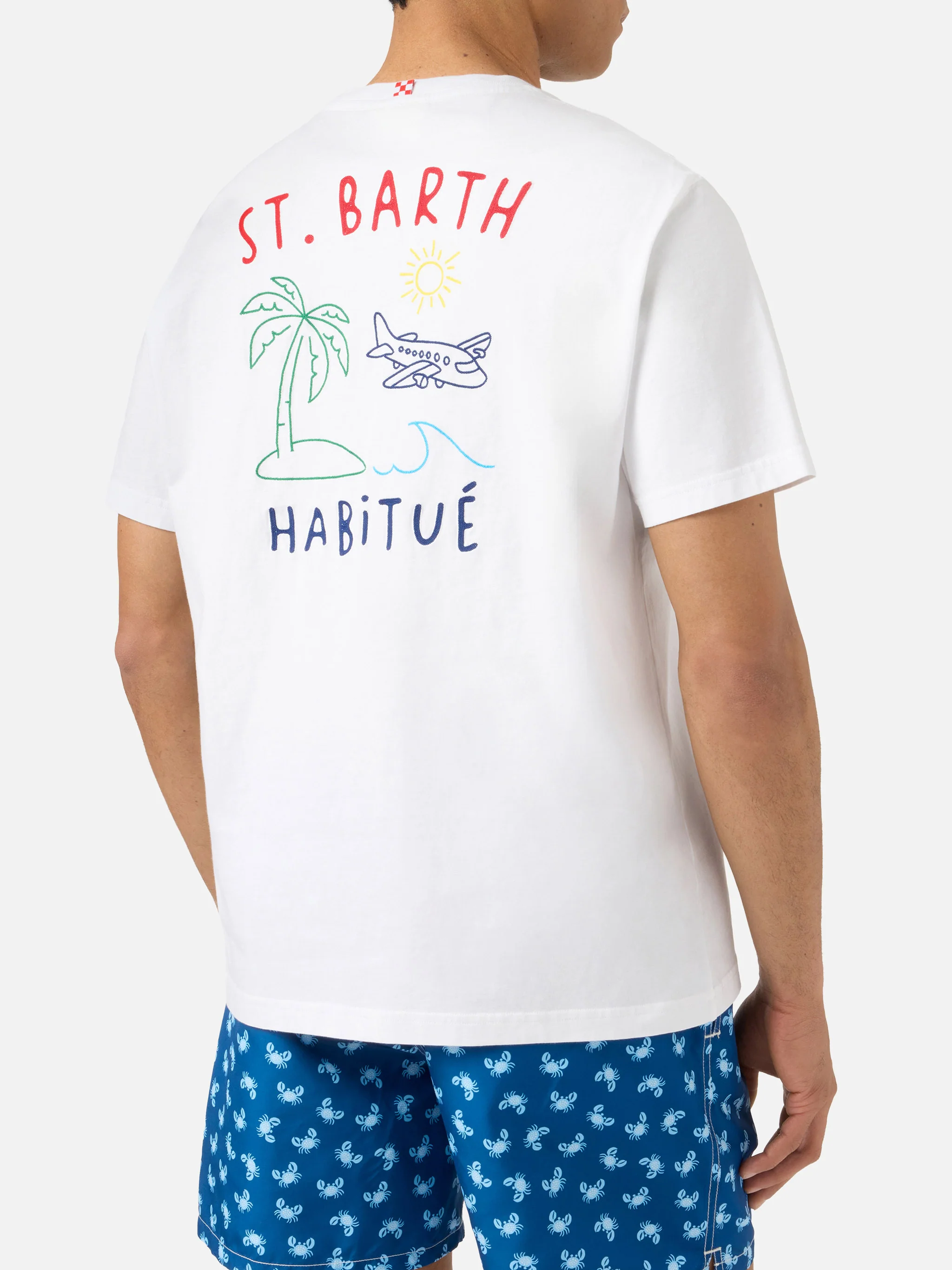White Portland t-shirt with St. Barth Habitué embroidery - Image 4