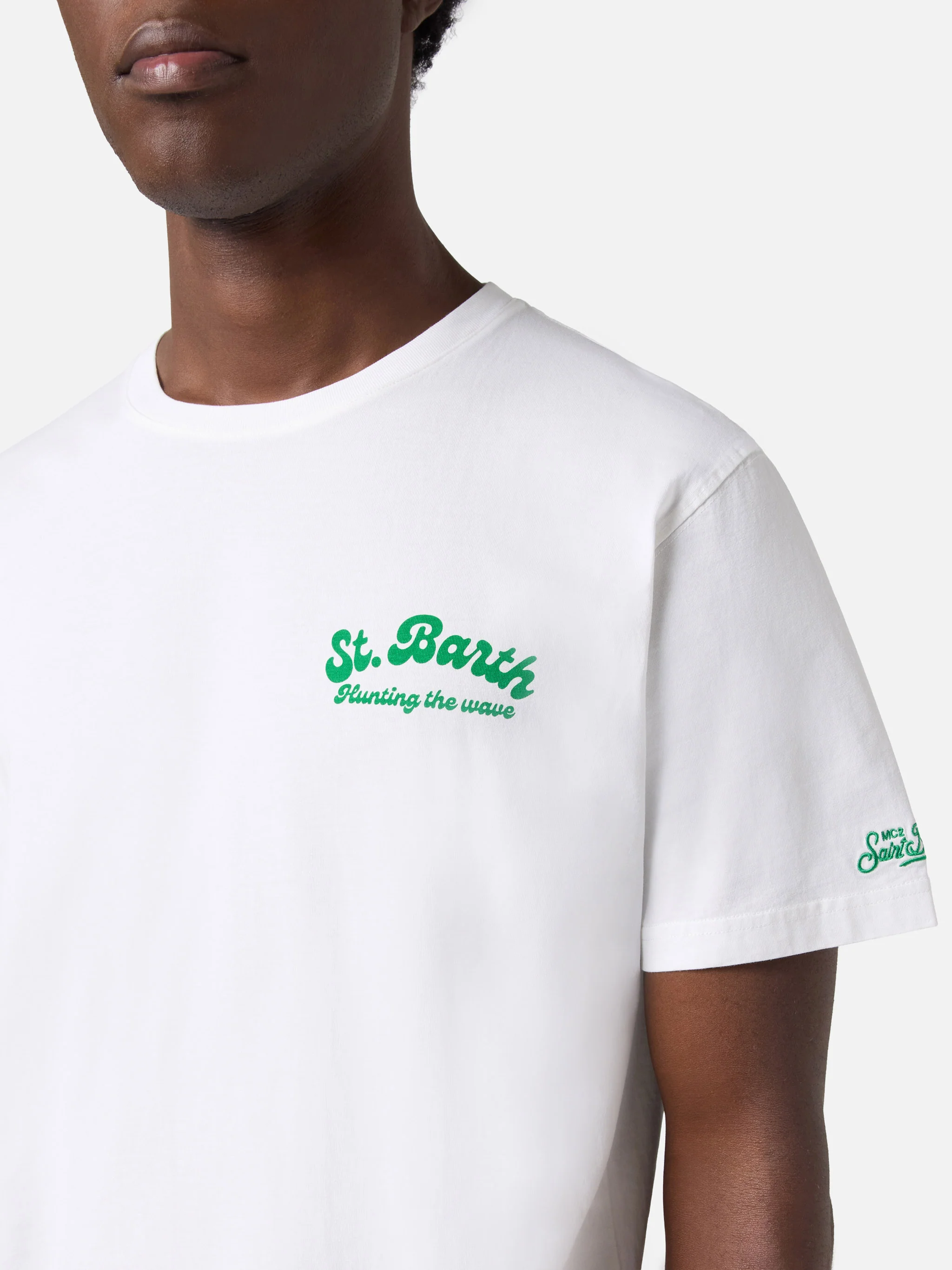 White Portland t-shirt with Surf Lessons Free print - Image 2