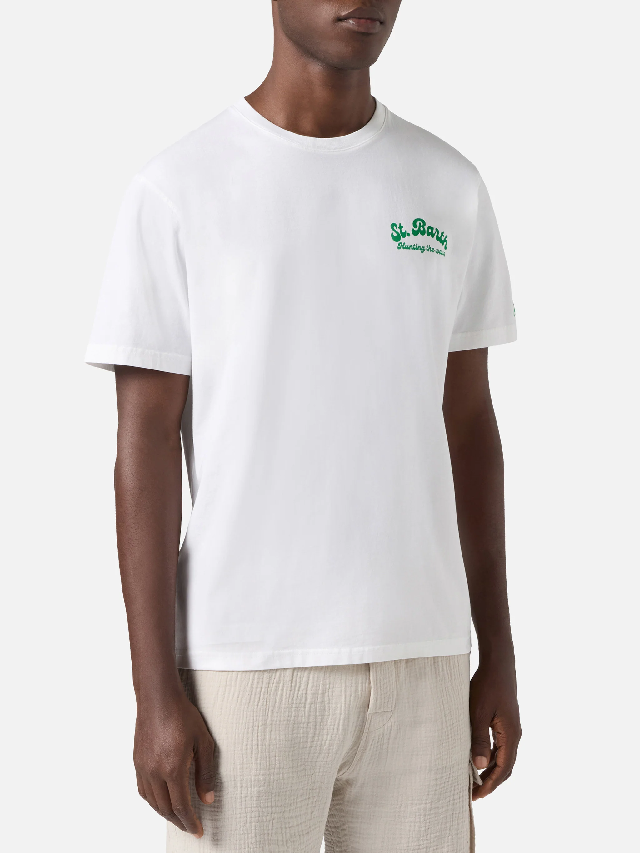 White Portland t-shirt with Surf Lessons Free print - Image 3