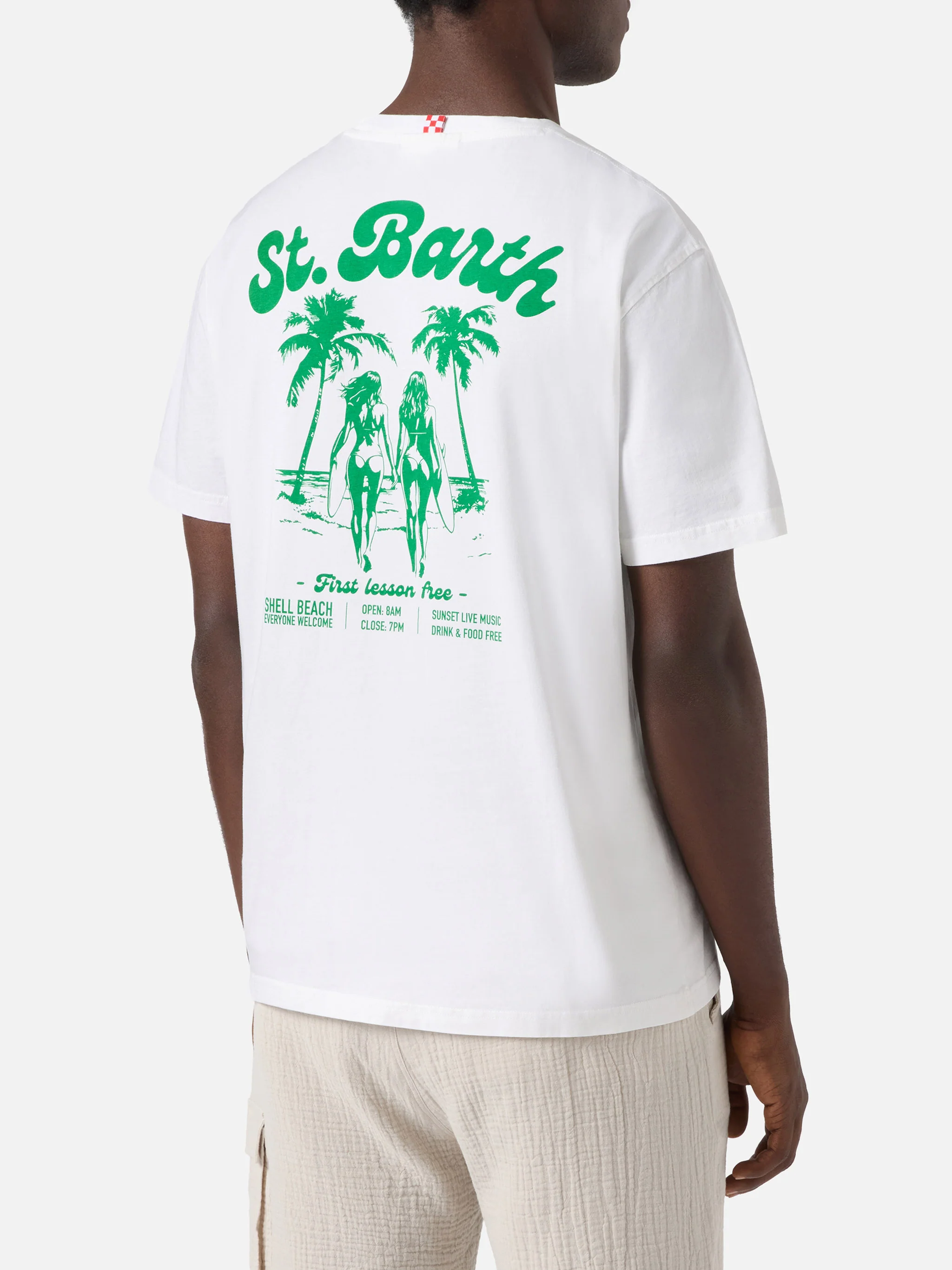 White Portland t-shirt with Surf Lessons Free print - Image 4