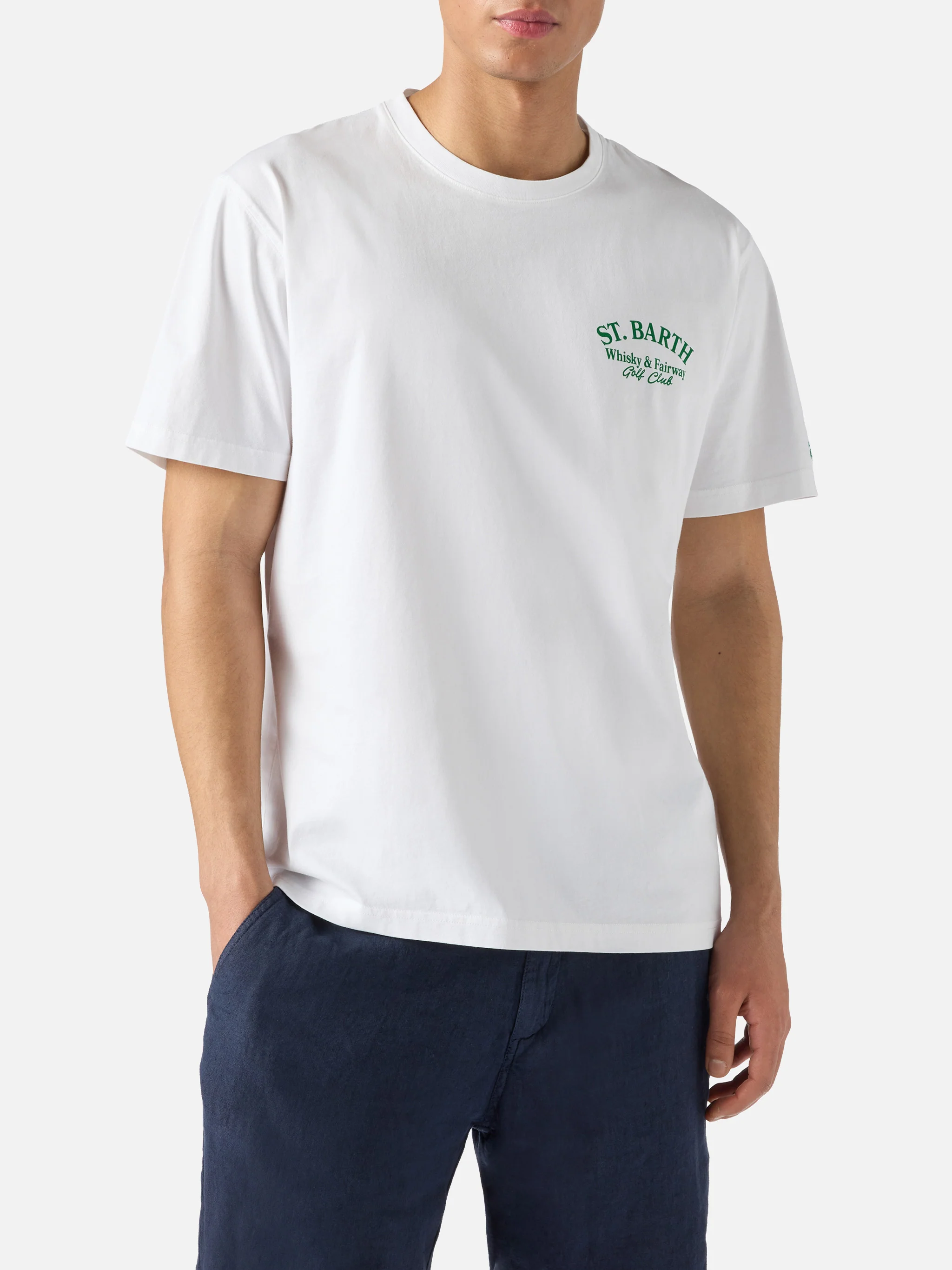 White Portland t-shirt with Whisky & Fairway Golf Club illustration - Image 3