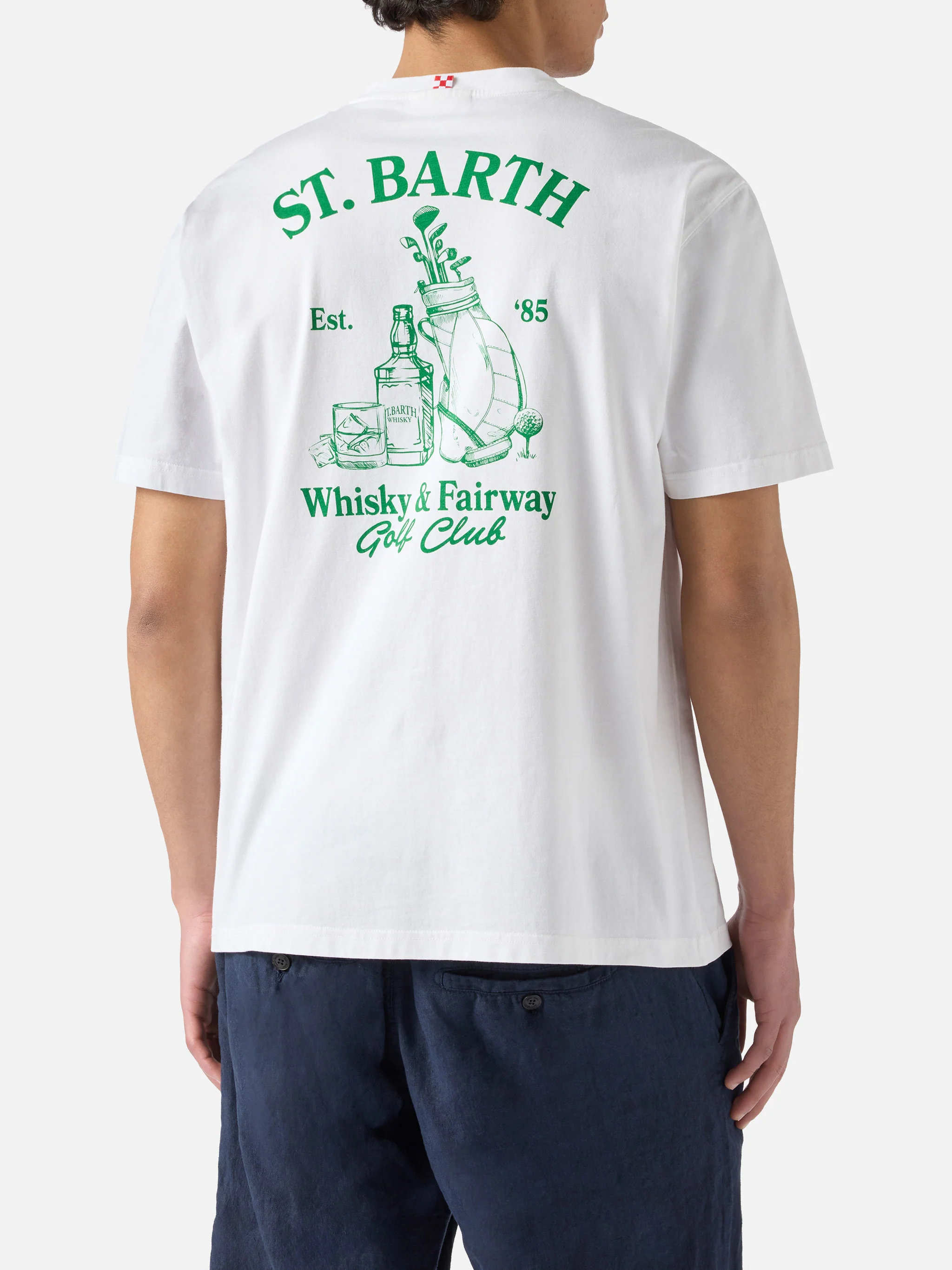 White Portland t-shirt with Whisky & Fairway Golf Club illustration - Image 4
