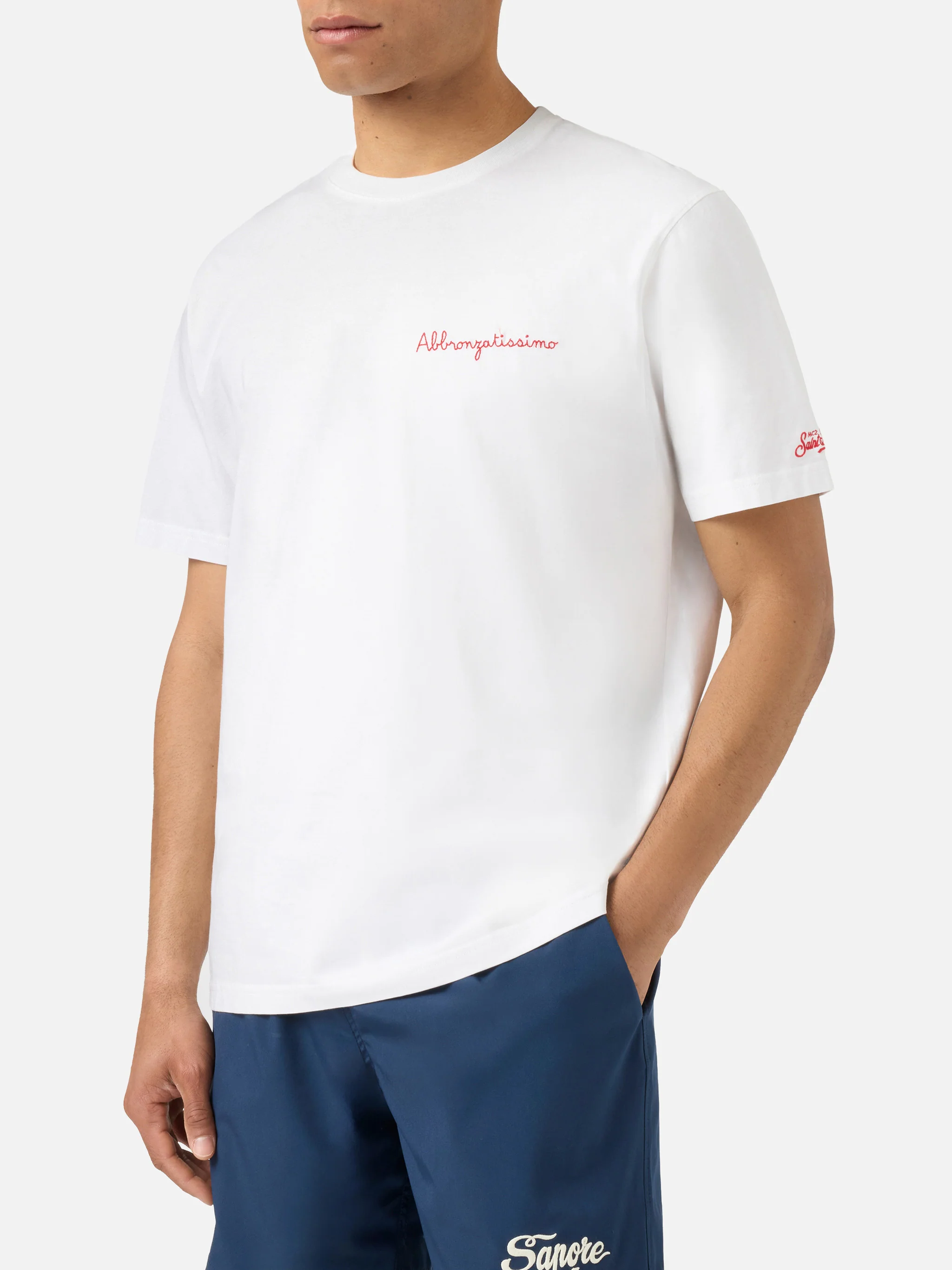 White Portofino T-shirt with Abbronzatissimo embroidery - Image 3