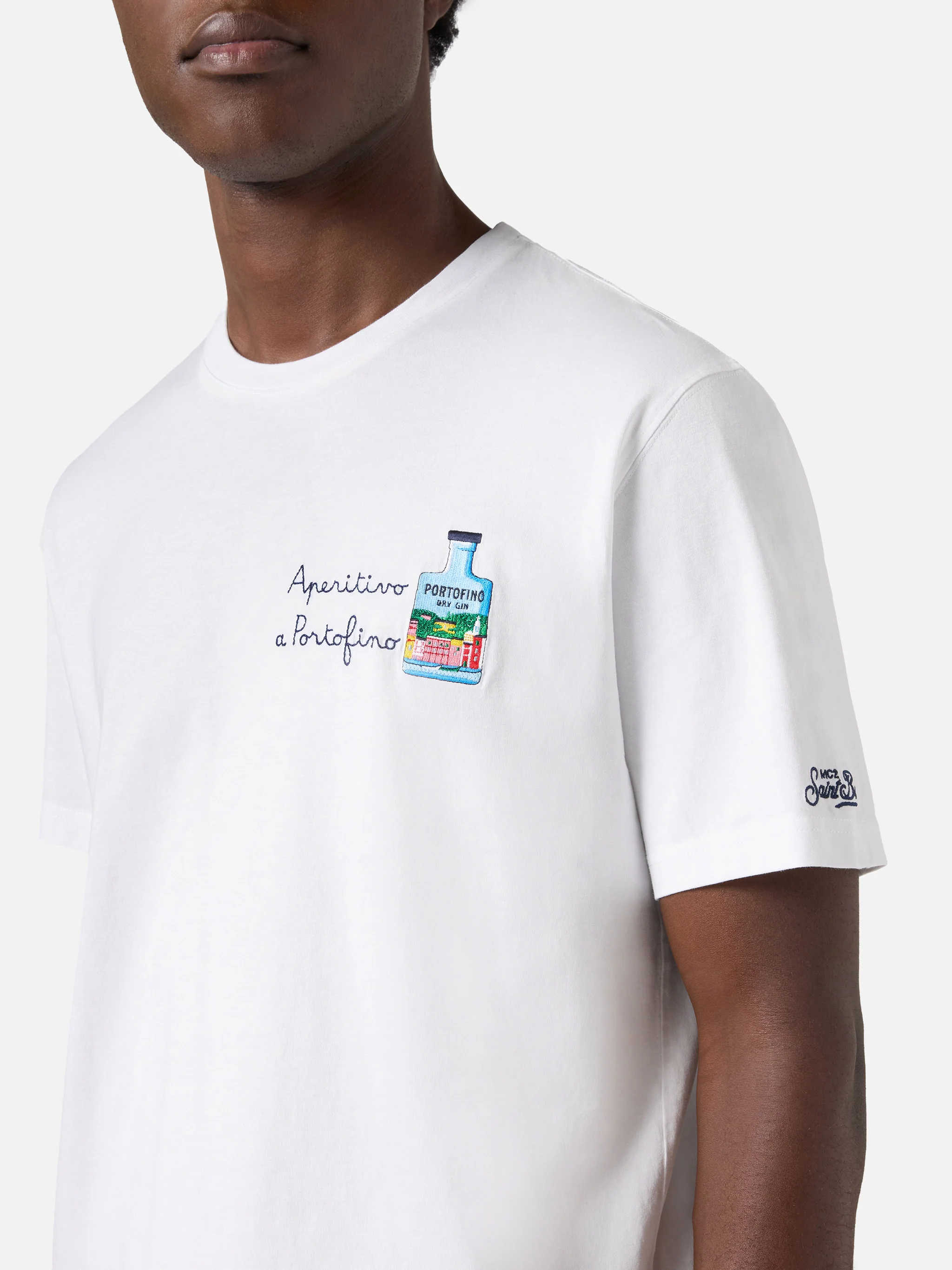 White Portofino T-shirt with Aperitivo A Portofino embroidery | Special Edition - Image 2