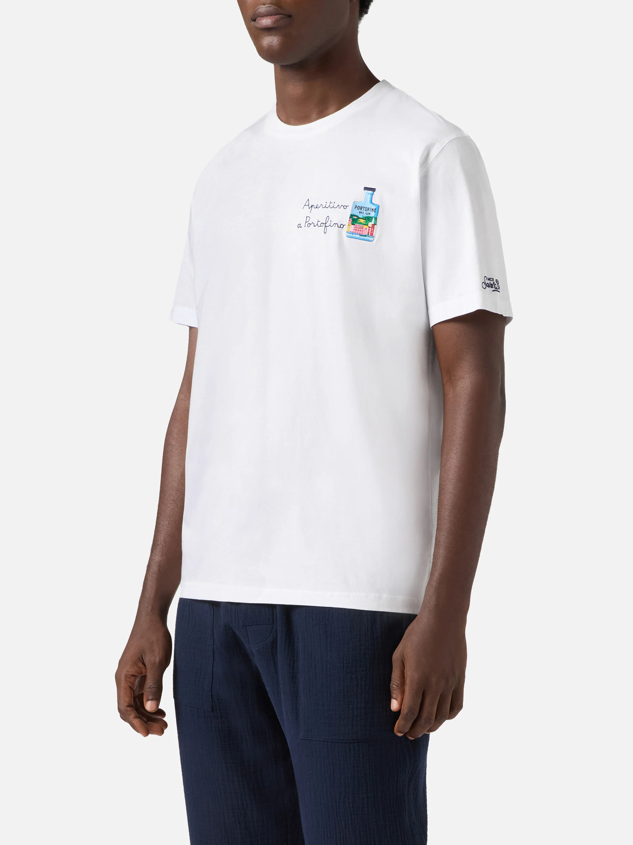 White Portofino T-shirt with Aperitivo A Portofino embroidery | Special Edition - Image 3