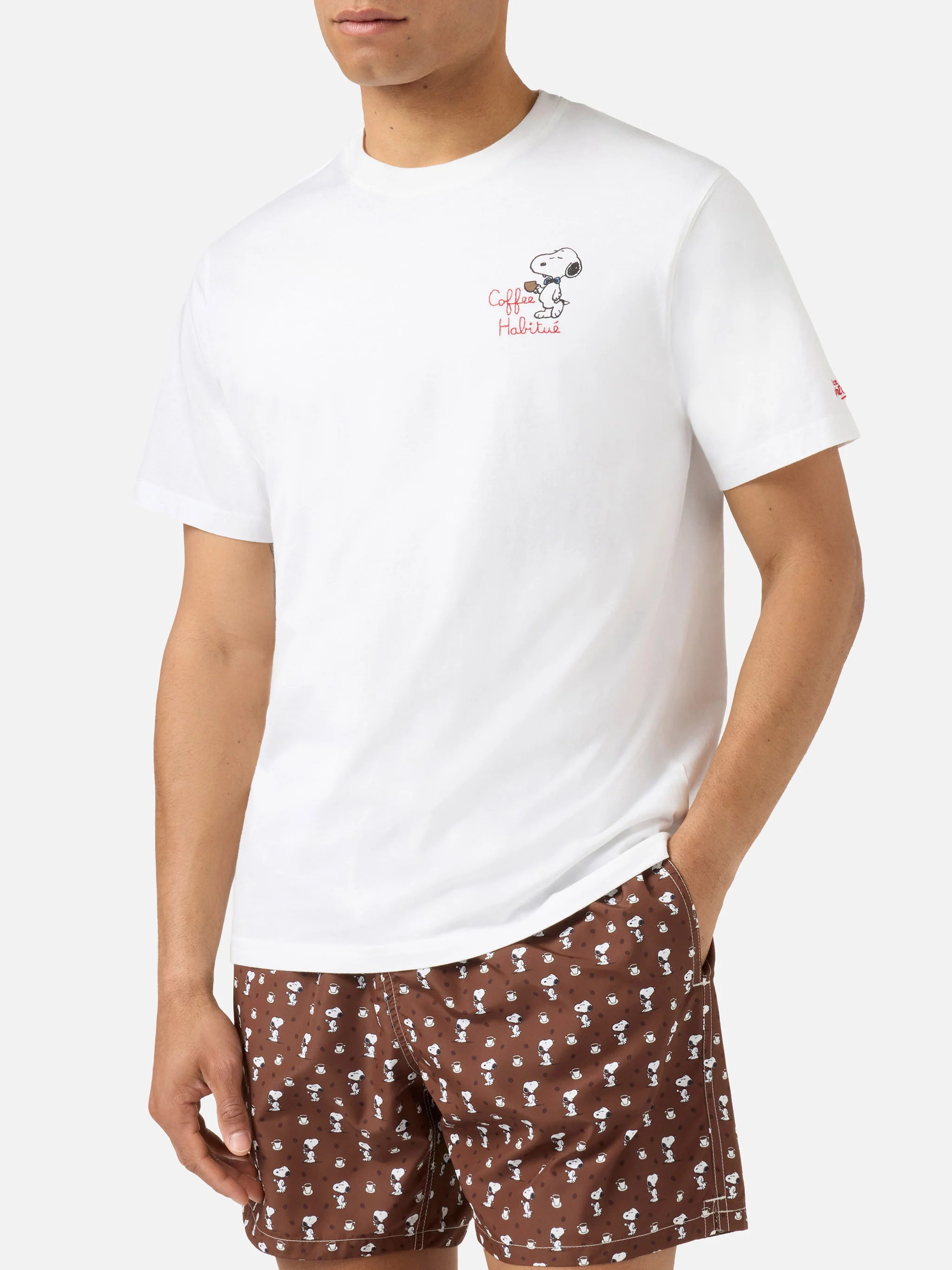 White Portofino T-shirt with Coffee Habitué embroidery | Special Edition - Image 3