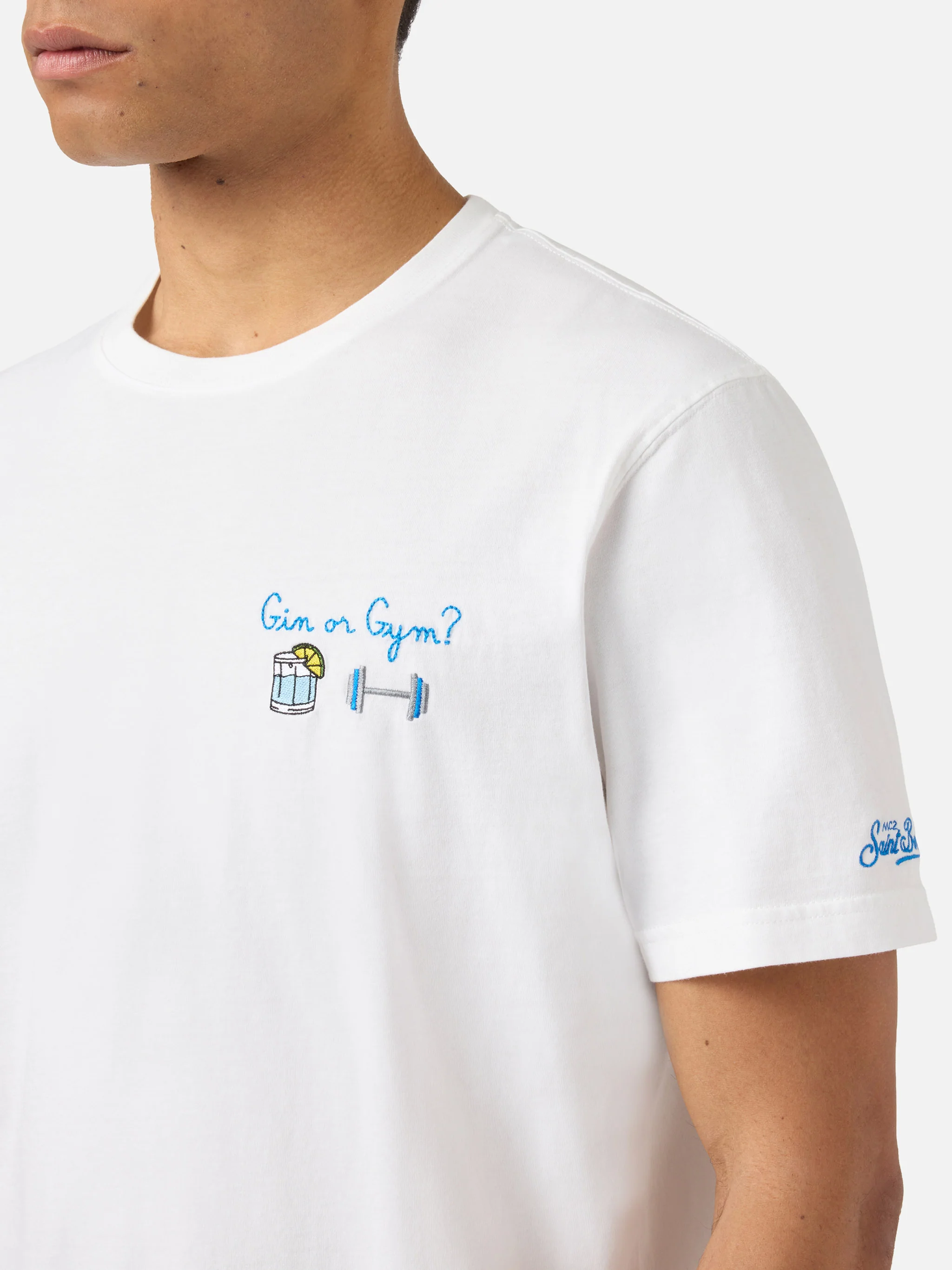 White Portofino T-shirt with Gin Or Gym? embroidery - Image 2