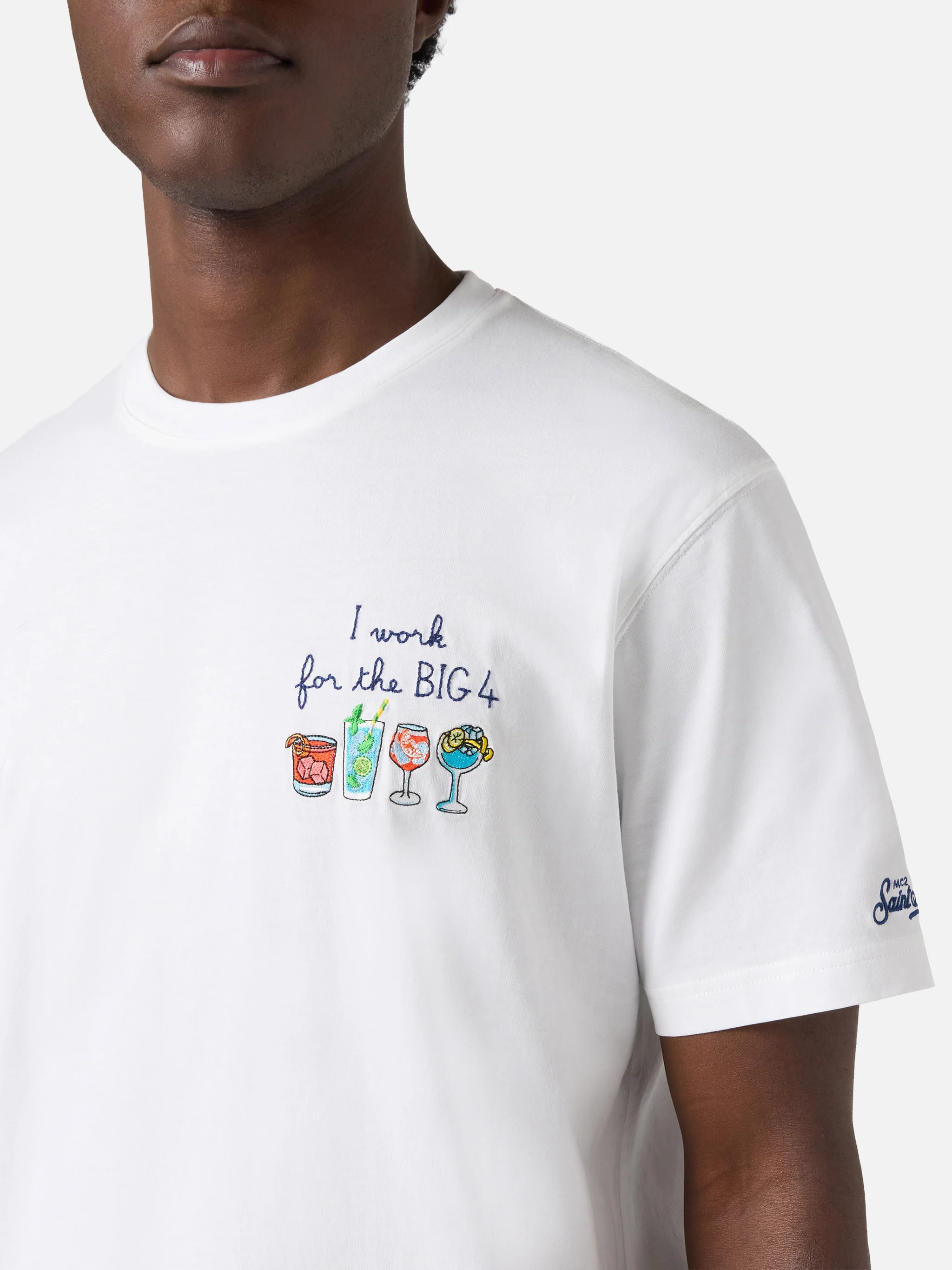 White Portofino T-shirt with I Work For The Big 4 embroidery - Image 2