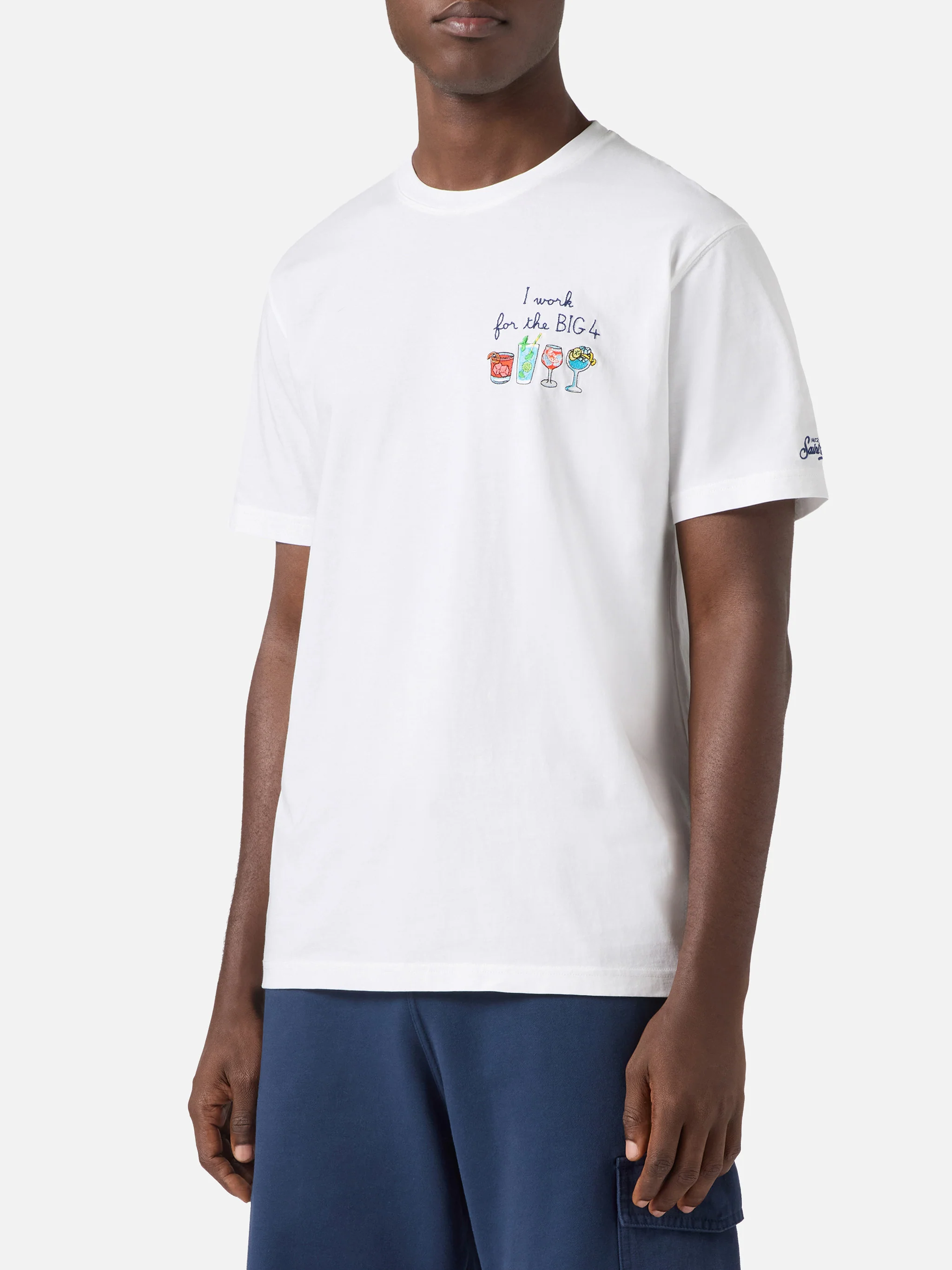 White Portofino T-shirt with I Work For The Big 4 embroidery - Image 3