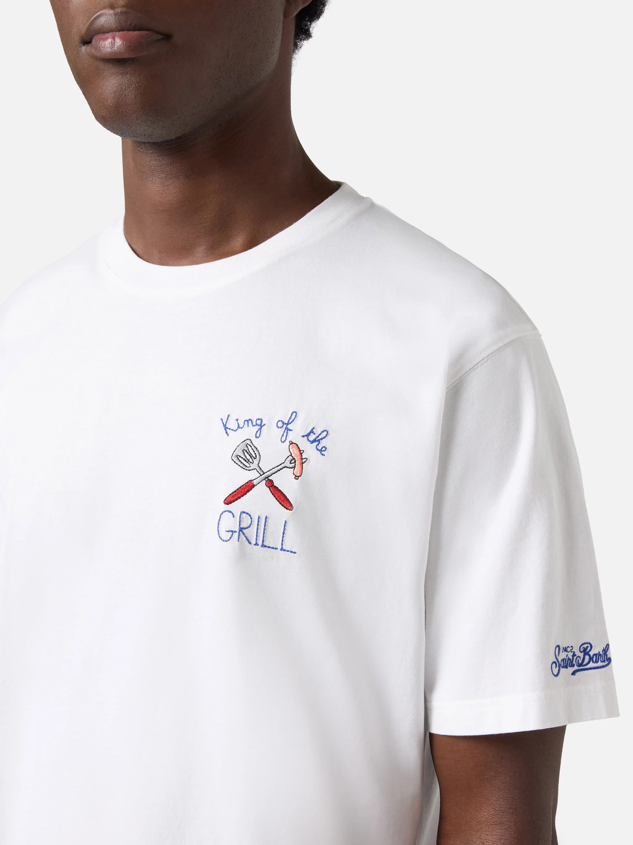 White Portofino T-shirt with King Of The Grill embroidery - Image 2