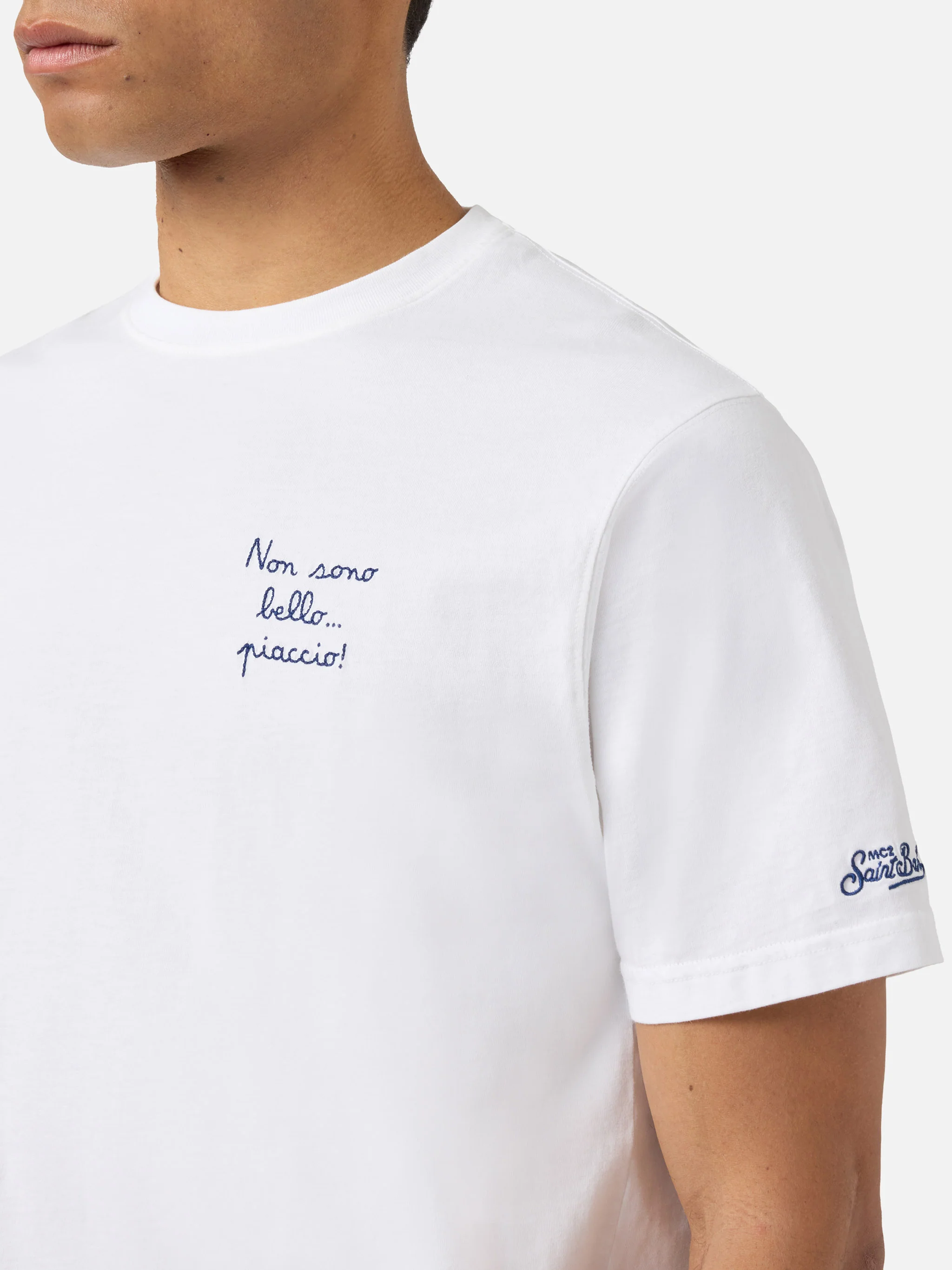 White Portofino T-shirt with Non Sono Bello Piaccio! embroidery - Image 2