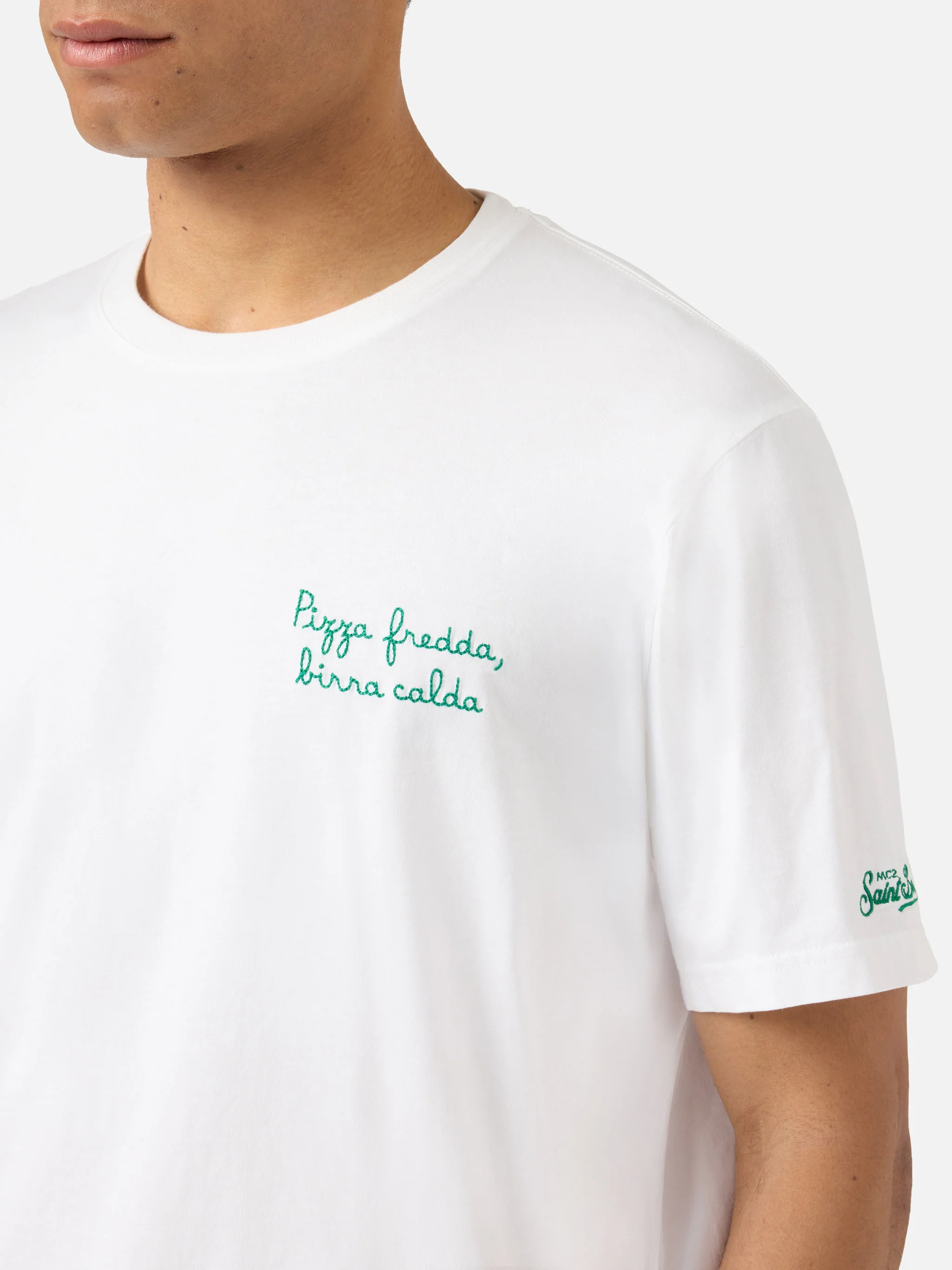 White Portofino T-shirt with Pizza Fredda Birra Calda embroidery - Image 2