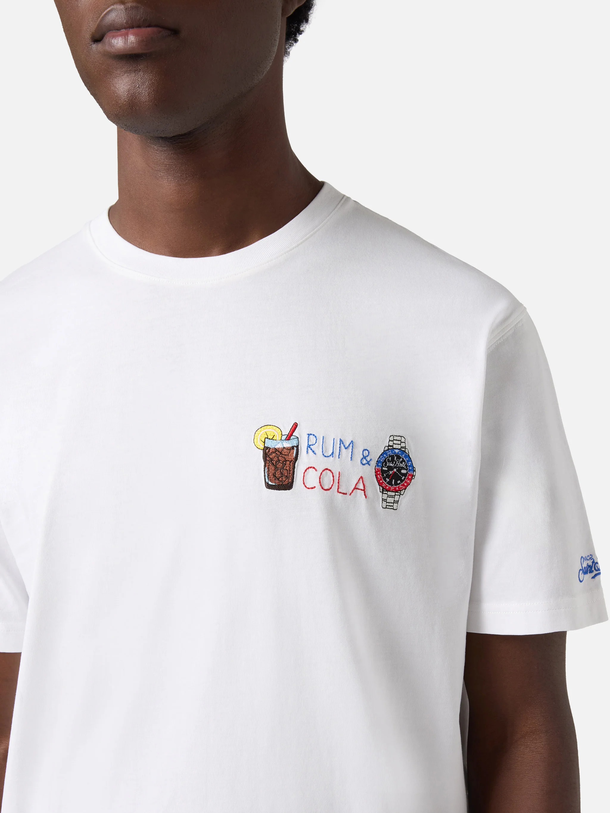 White Portofino T-shirt with Rum E Cola embroidery - Image 2