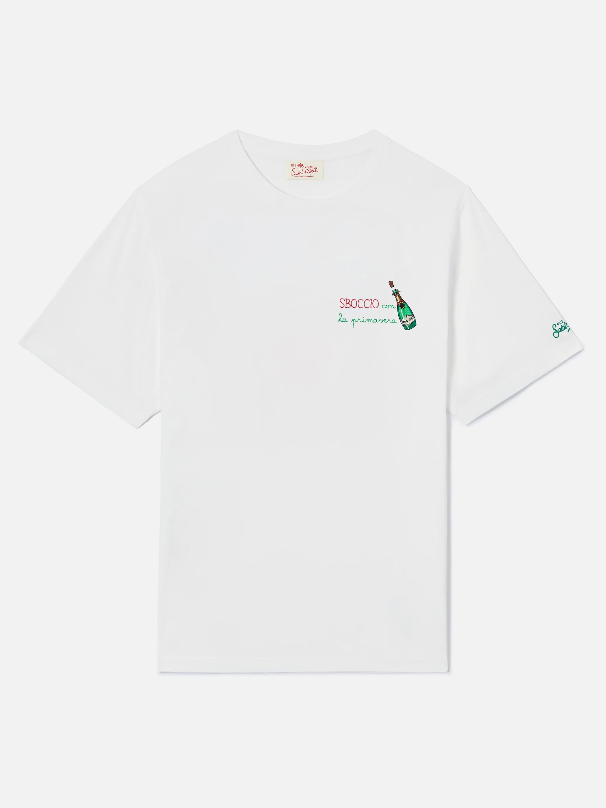 White Portofino T-shirt with Sboccio Con La Primavera embroidery