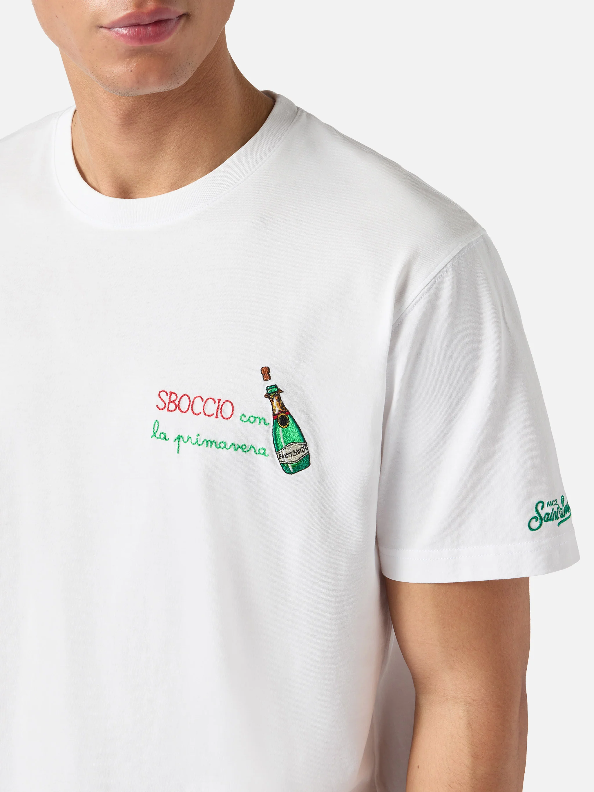 White Portofino T-shirt with Sboccio Con La Primavera embroidery - Image 2