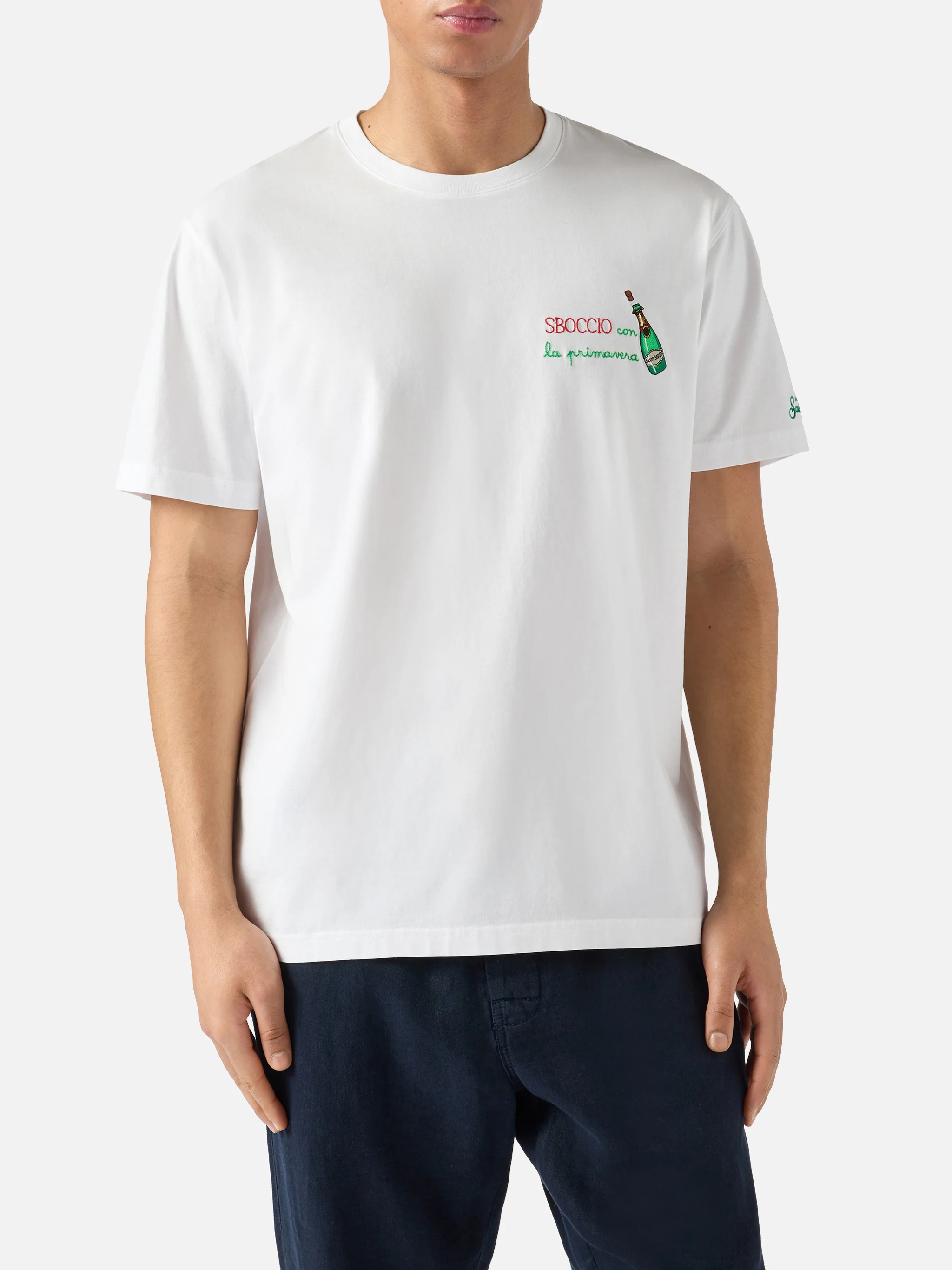 White Portofino T-shirt with Sboccio Con La Primavera embroidery - Image 3