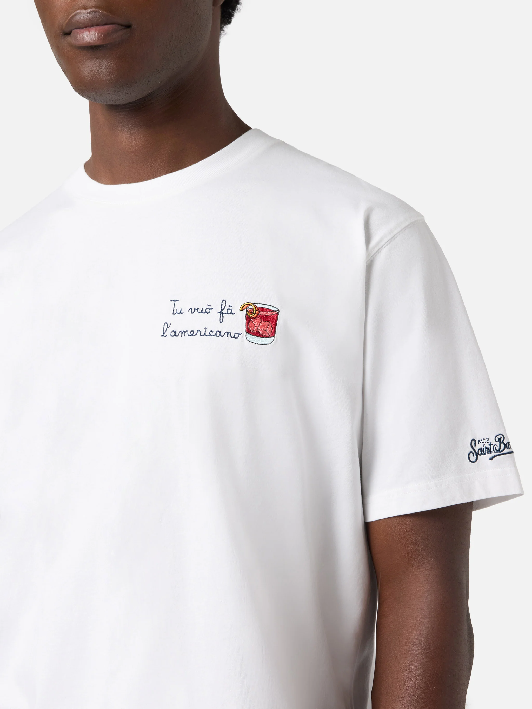 White Portofino T-shirt with Tu Vuò Fà L'americano embroidery - Image 2