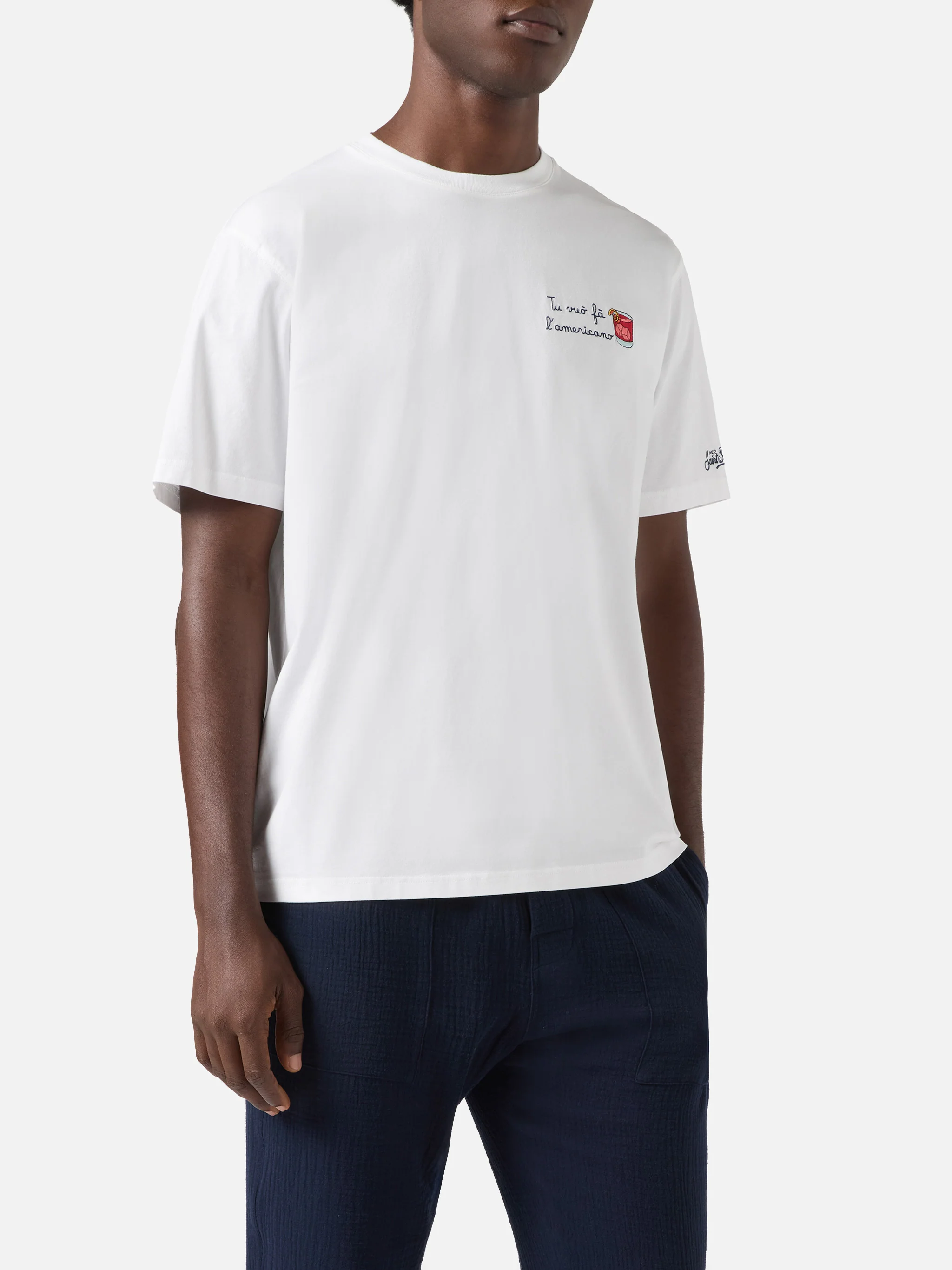 White Portofino T-shirt with Tu Vuò Fà L'americano embroidery - Image 3