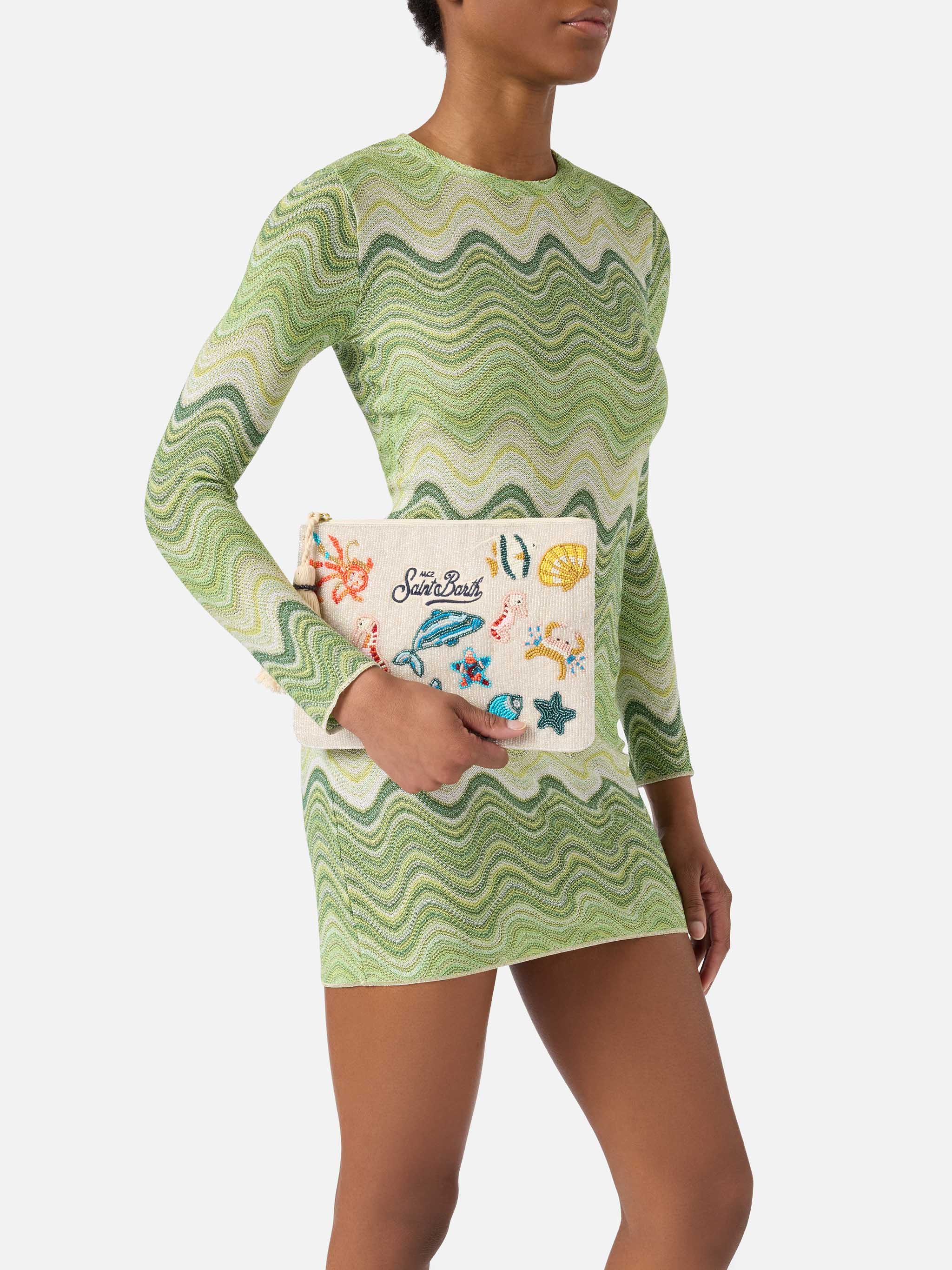 White Pouch Pearl with beaded marine motifs - Image 2