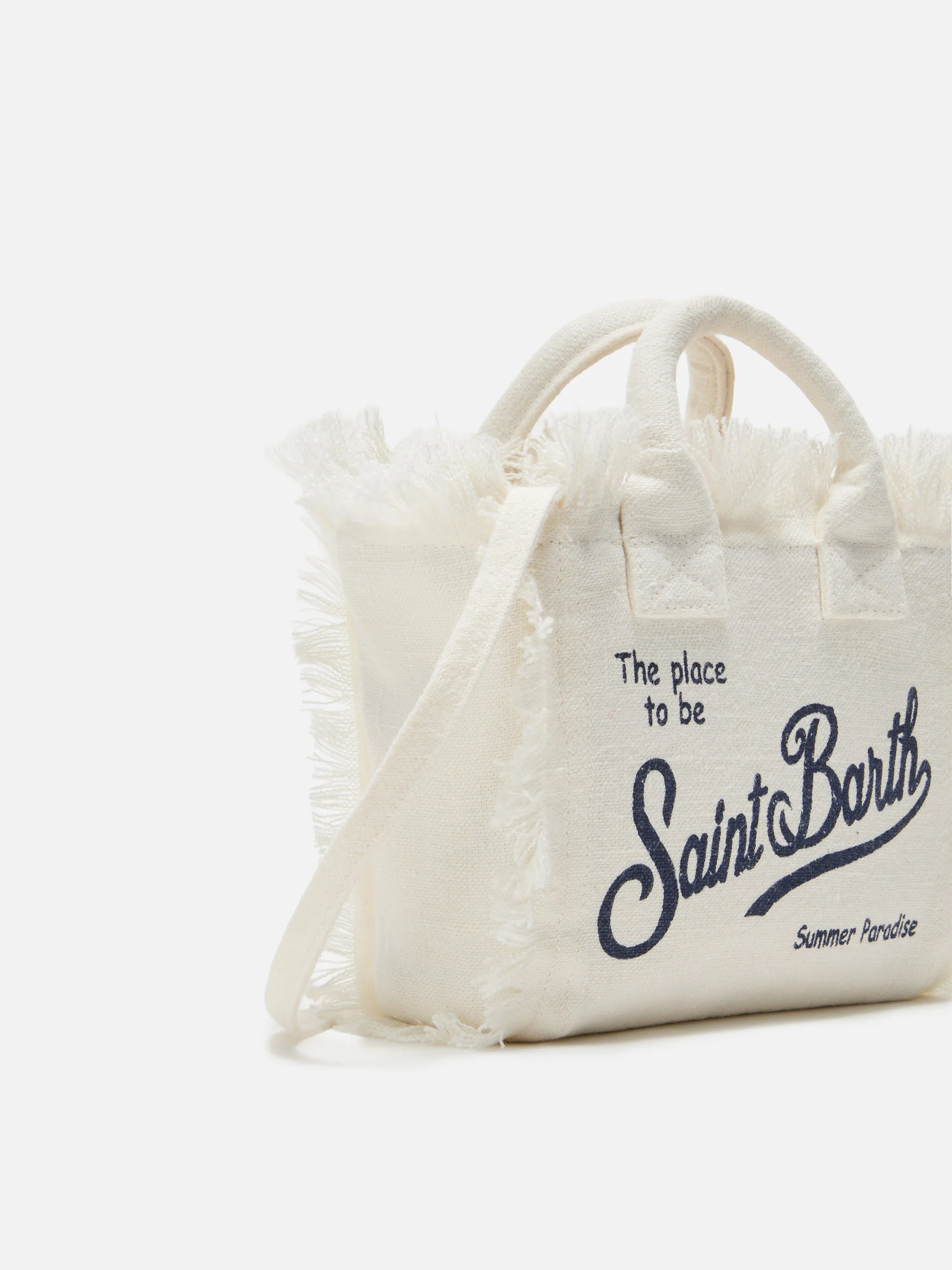 White solid color linen Vanity mini bag with removable strap - Image 3