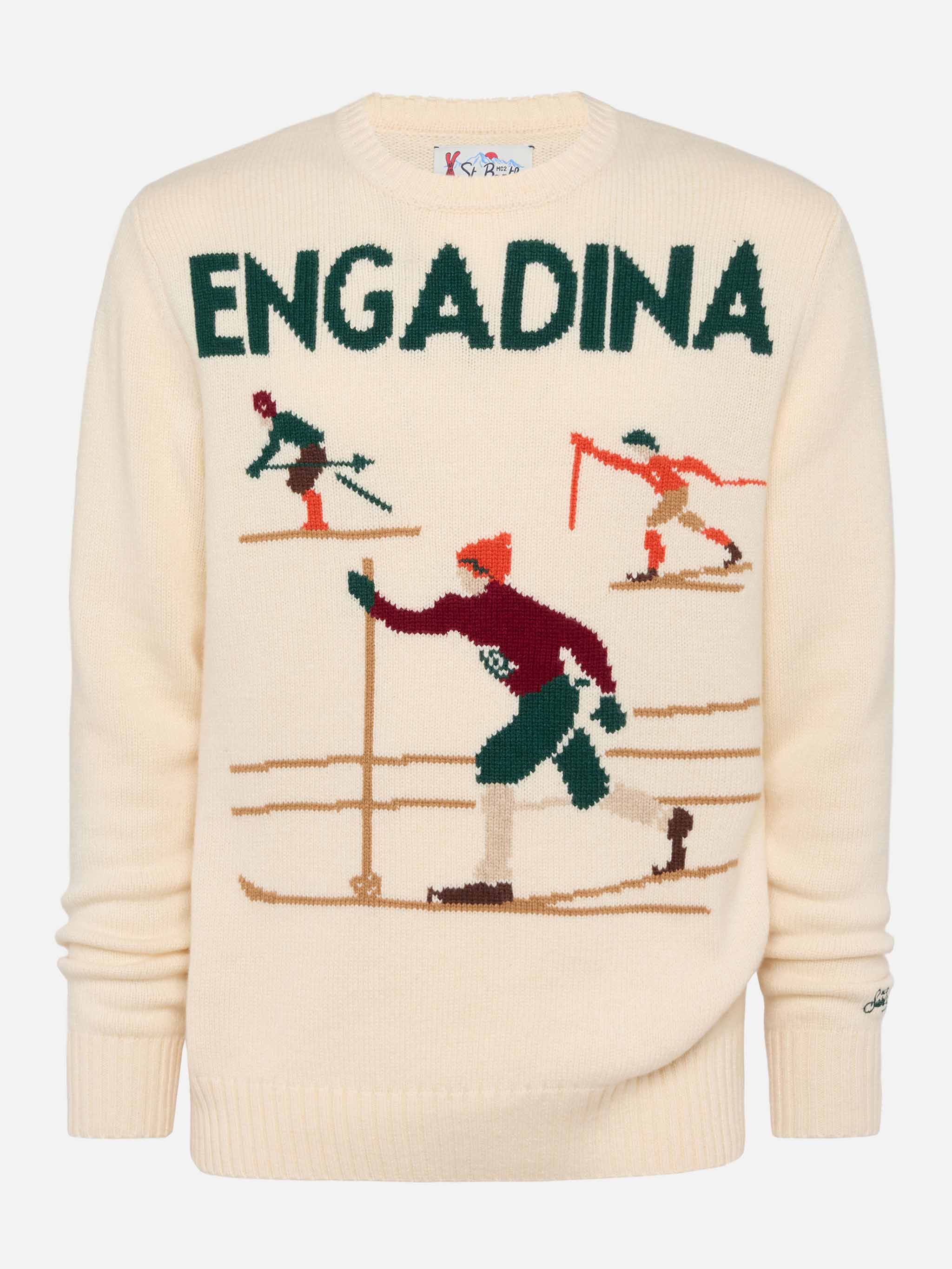 White sweater Bombardino Light with Engadina skiers jacquard - Image 3