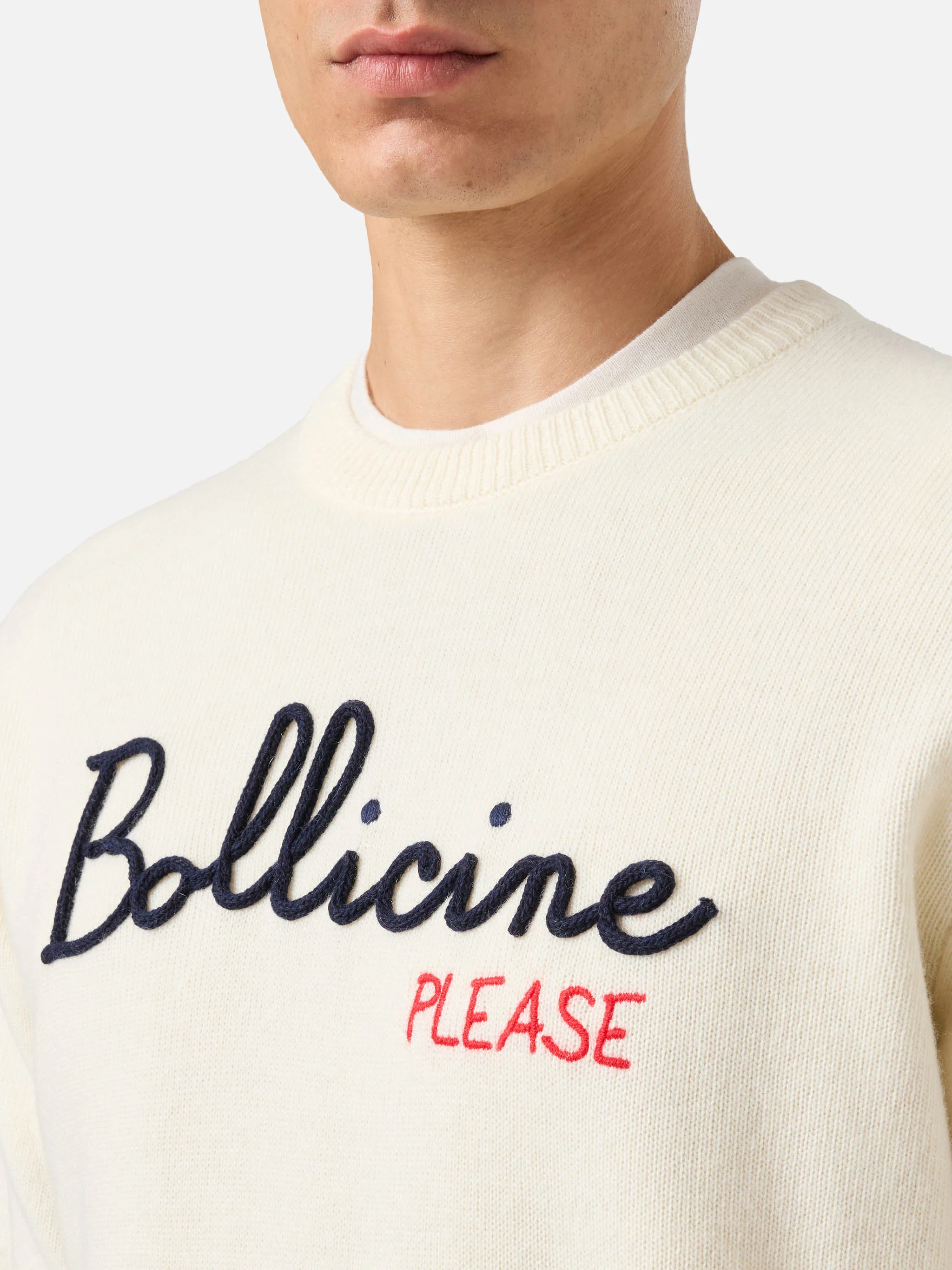 White sweater Heron with Bollicine please embroidery - Image 2