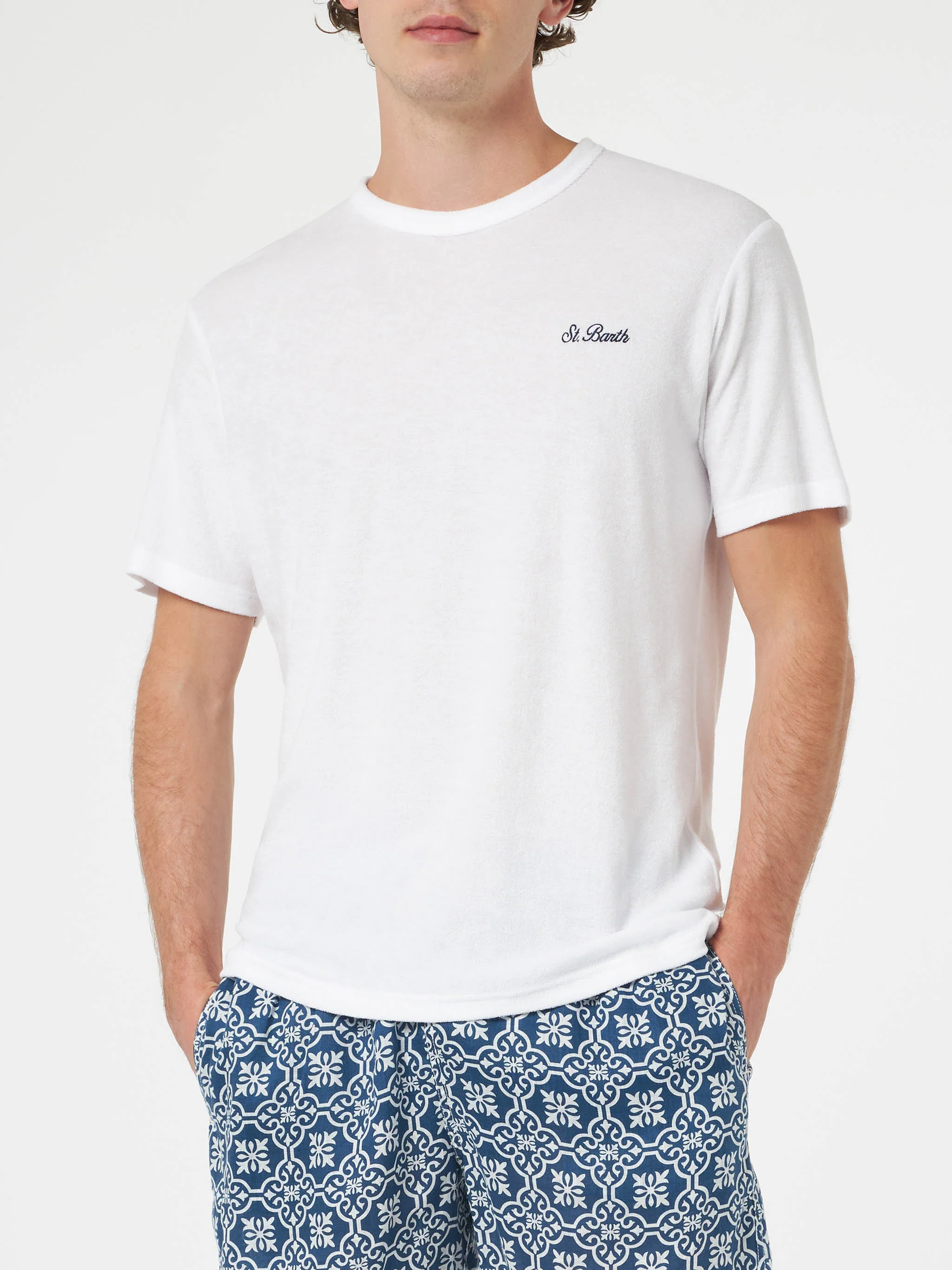White terry t-shirt Gary with St. Barth embroidery - Image 3