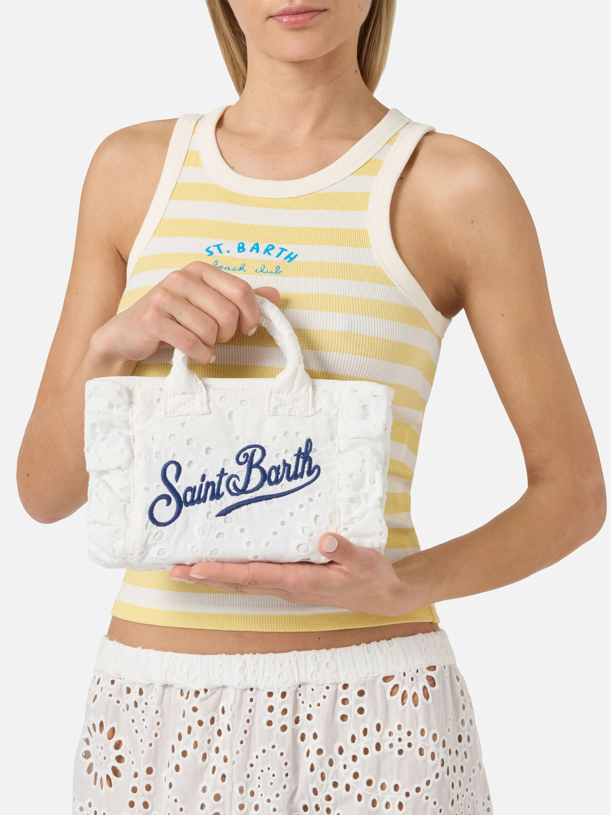 White Vanity mini volant bag in broderie anglaise cotton - Image 2