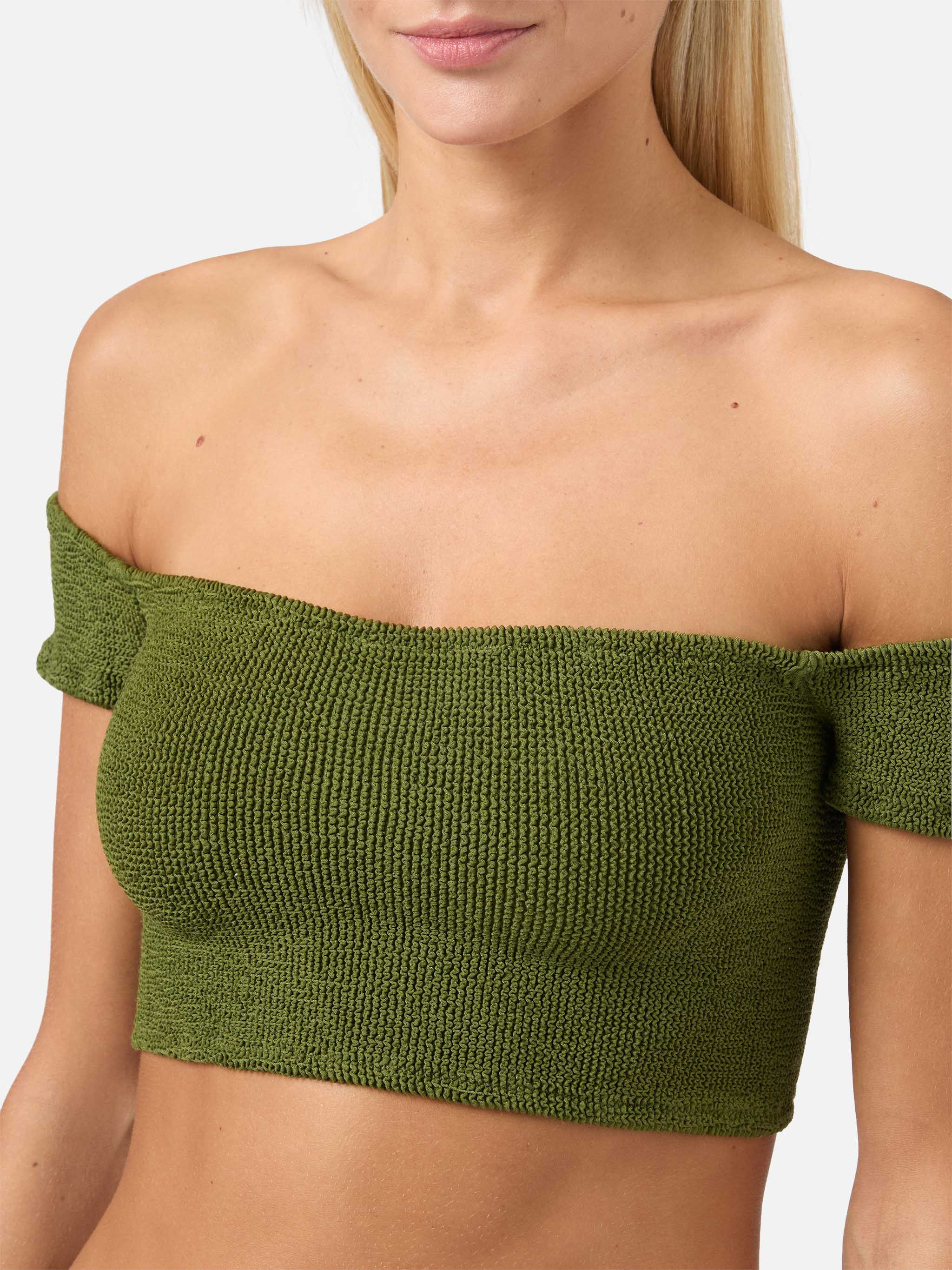 Wide shoulder strap bikini Zena Marielle in military green crinkle - Image 3