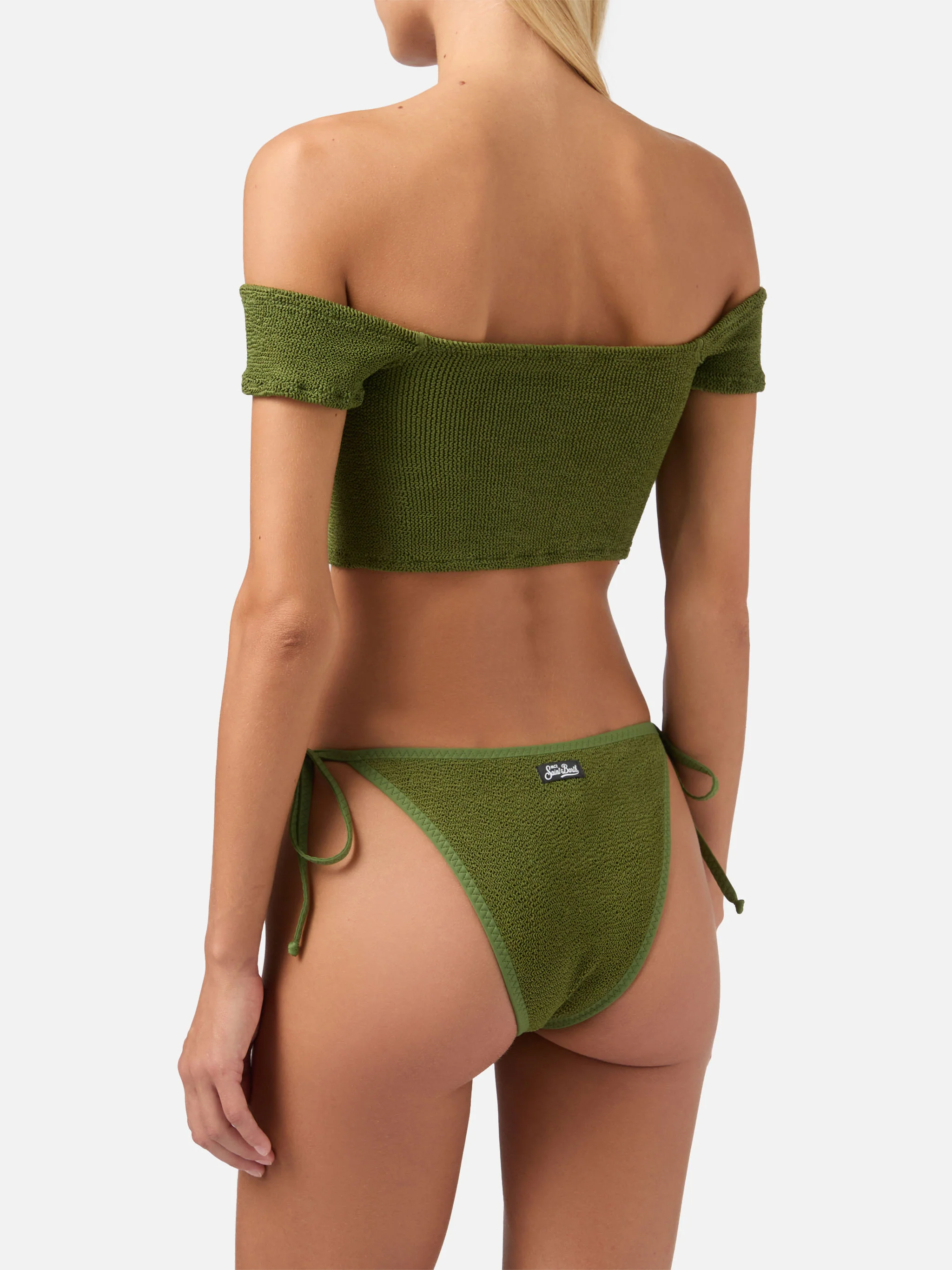 Wide shoulder strap bikini Zena Marielle in military green crinkle - Image 4