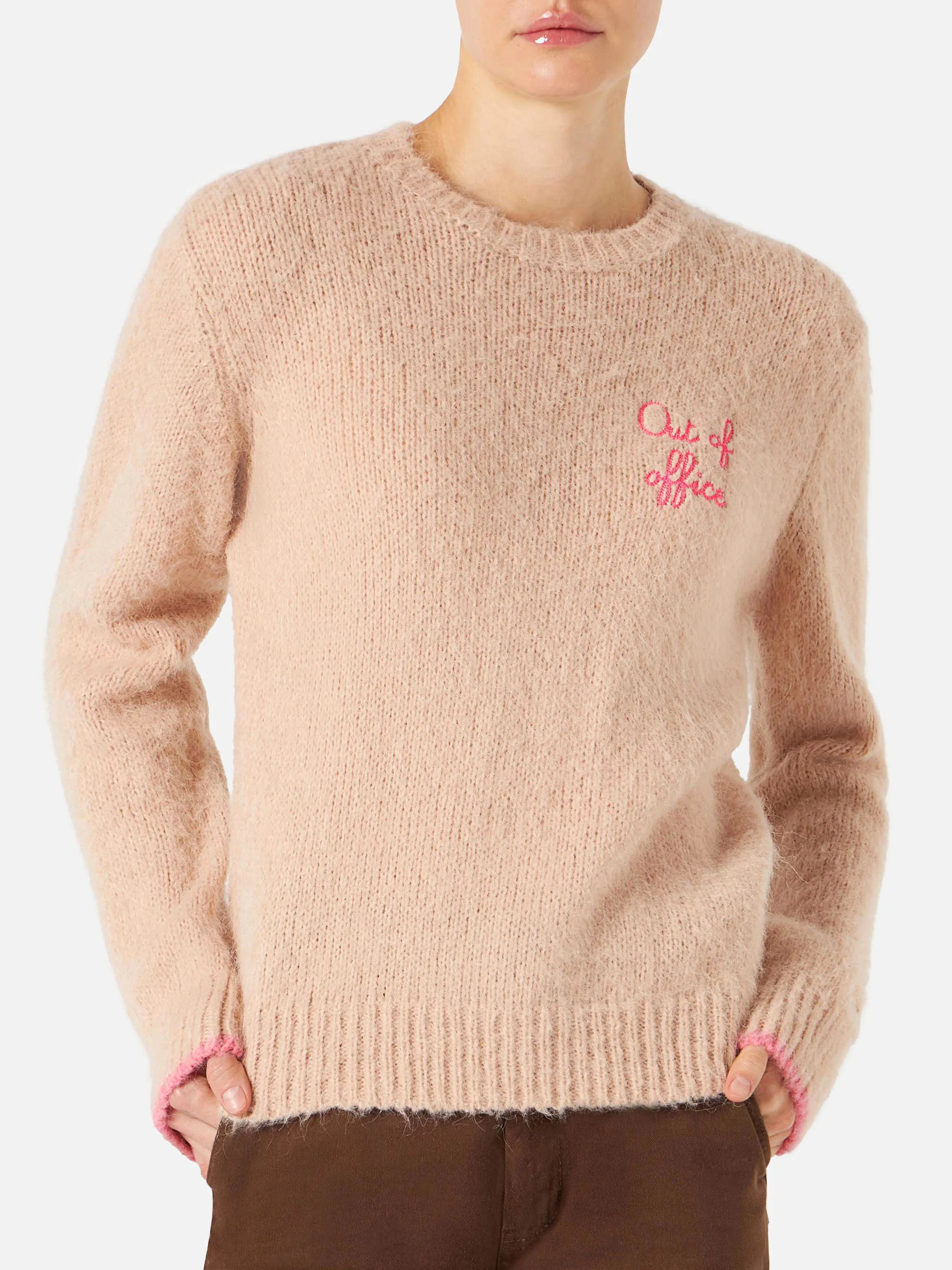 New Queen Soft beige sweater with Out of office embroidery - Image 2