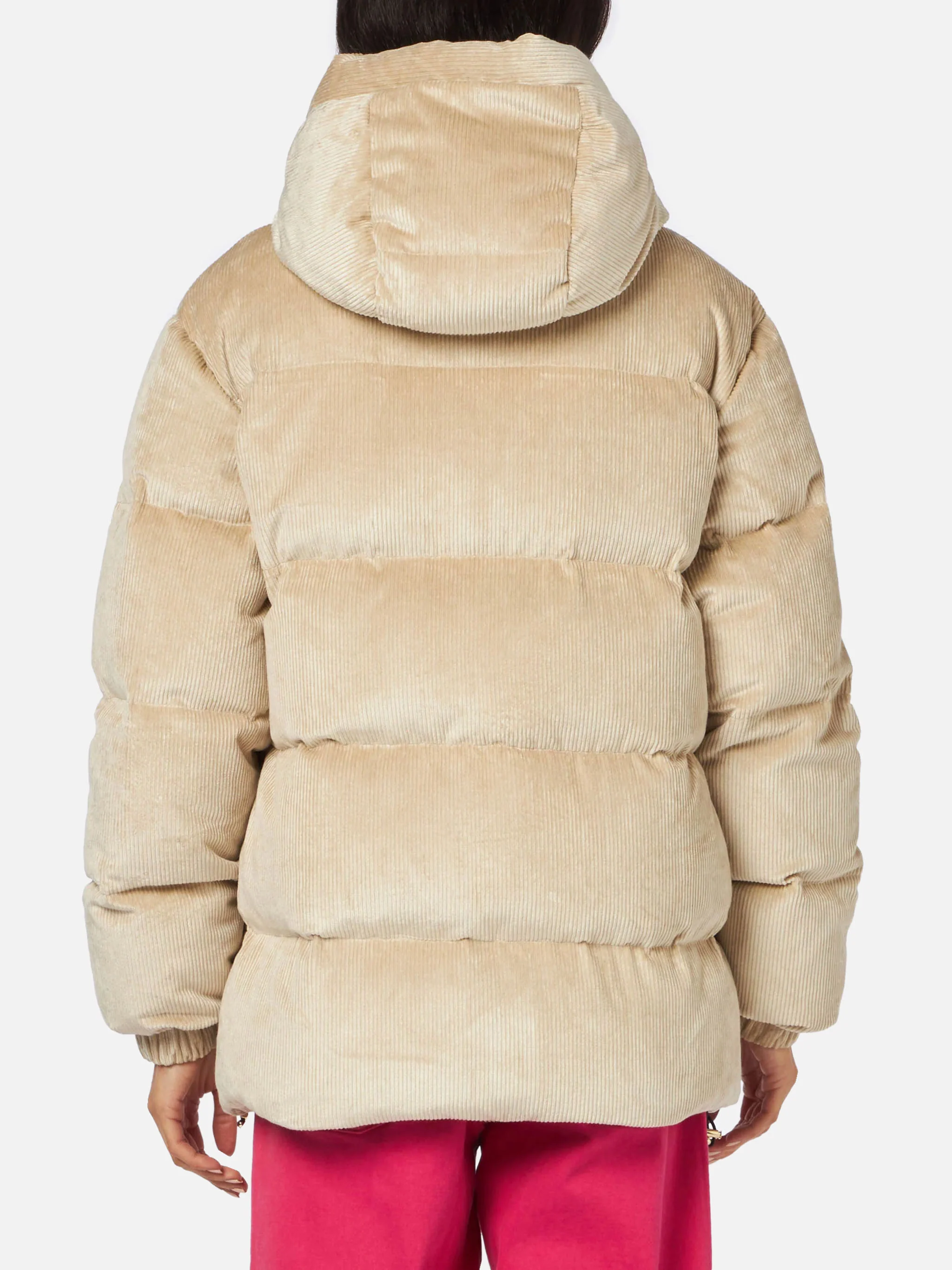 Geneve beige corduroy hooded down jacket - Image 2