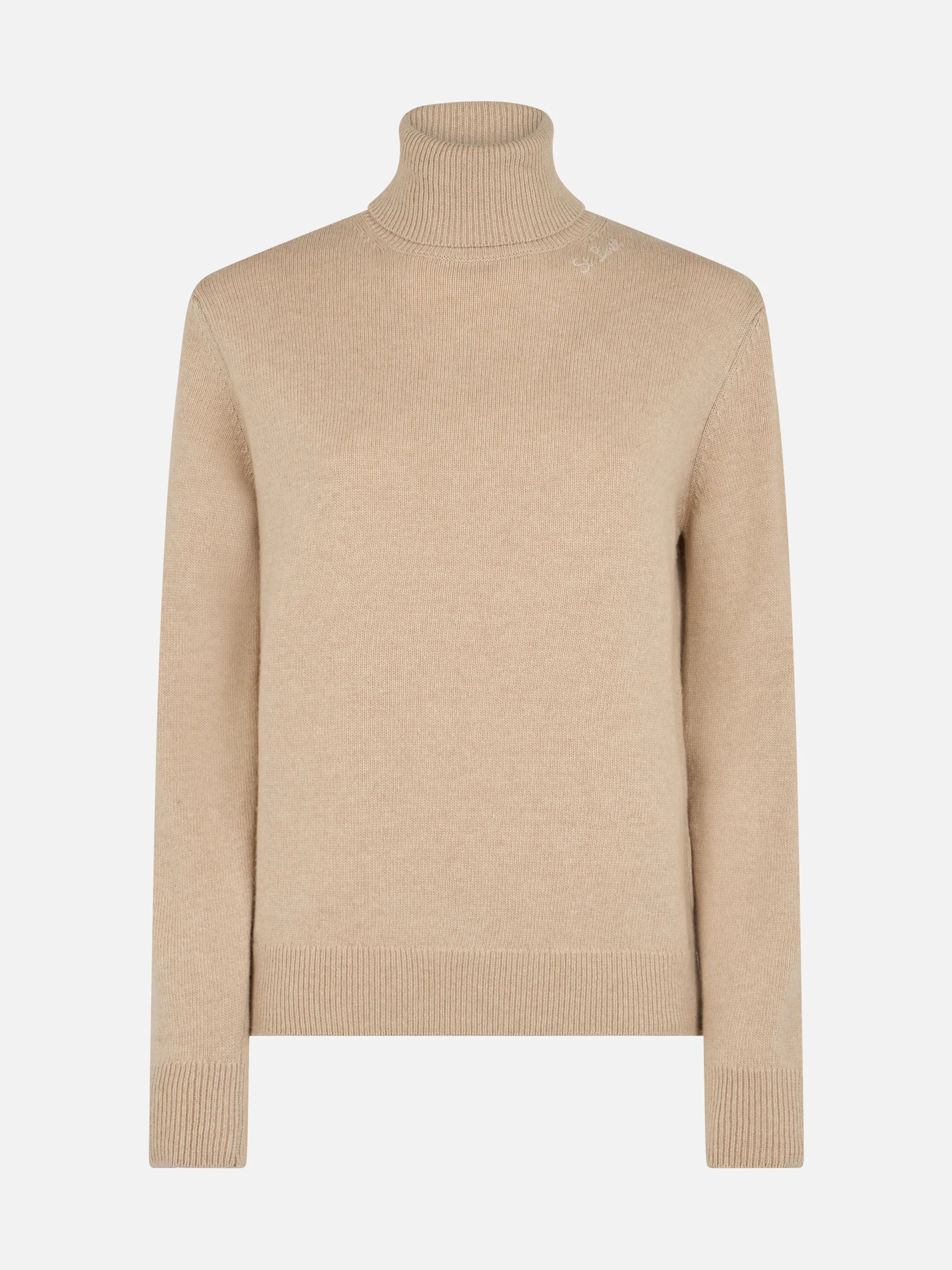 Beige turtleneck Moody in BLENDED CASHMERE - Image 4