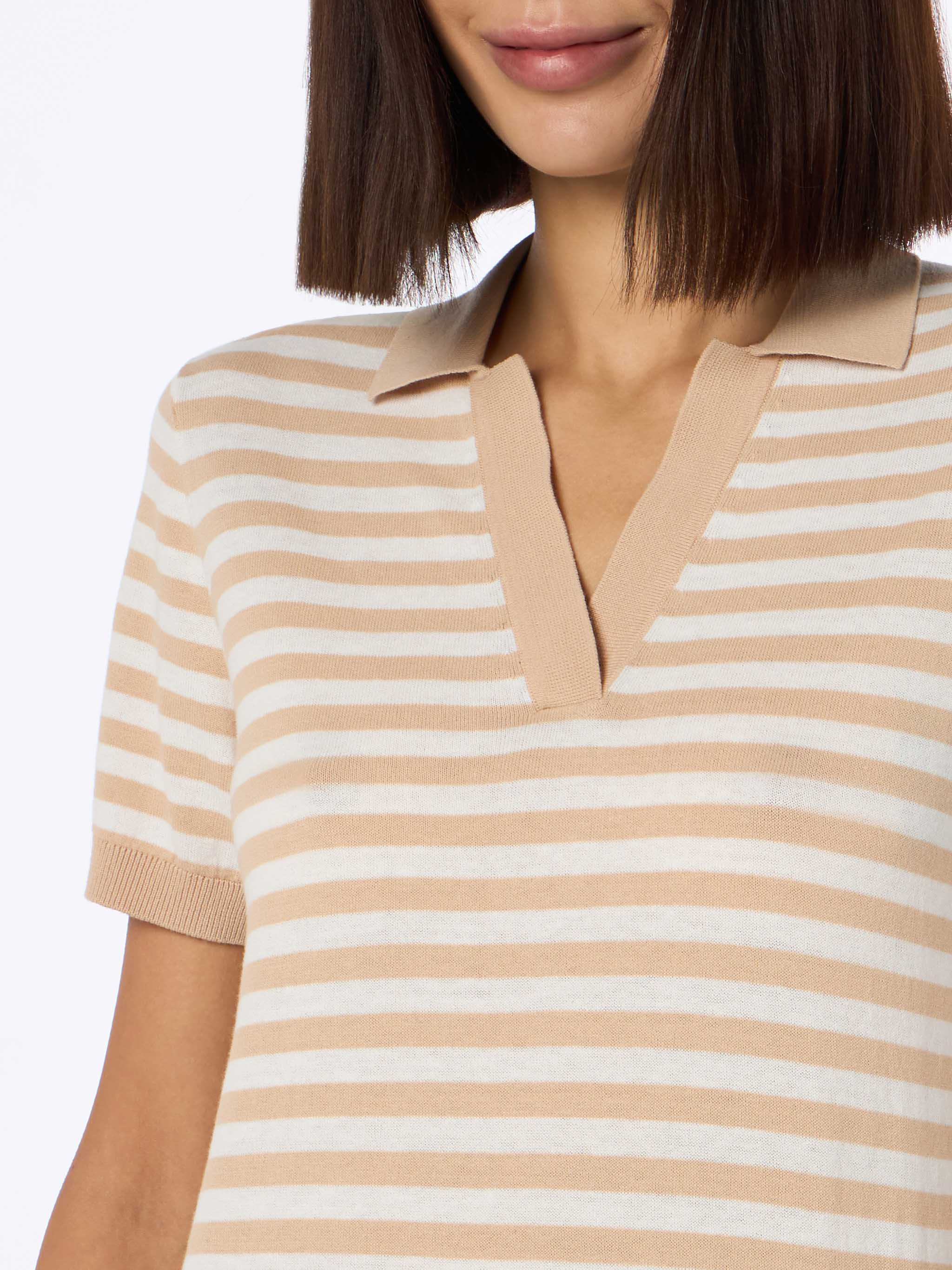 Evonne beige and white striped knitted polo - Image 2