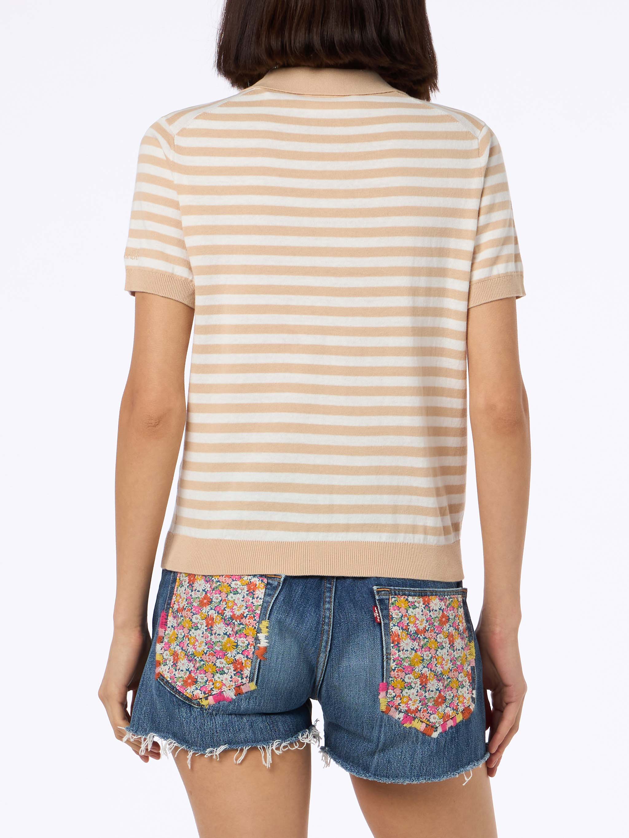 Evonne beige and white striped knitted polo - Image 4