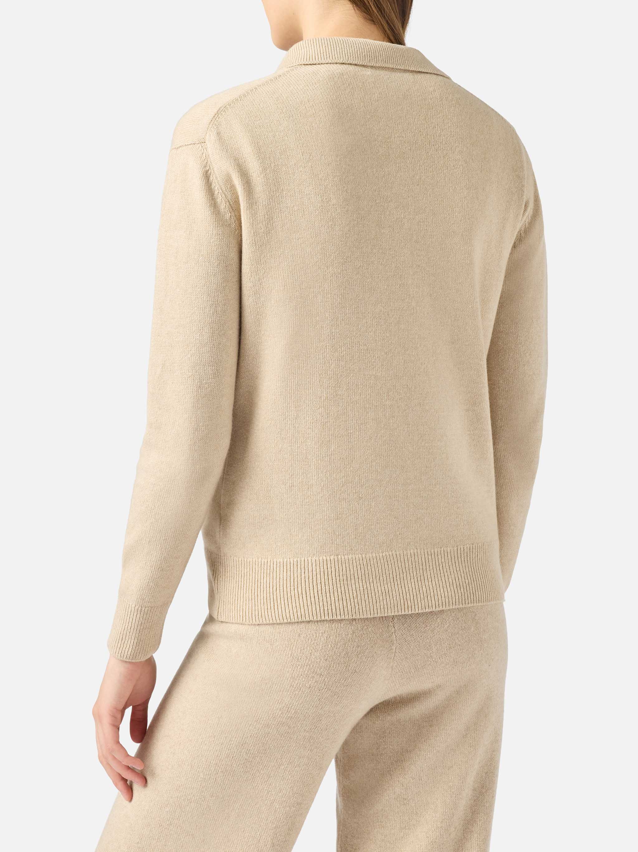 Beige Eze blended cashmere sweater with polo collar - Image 3