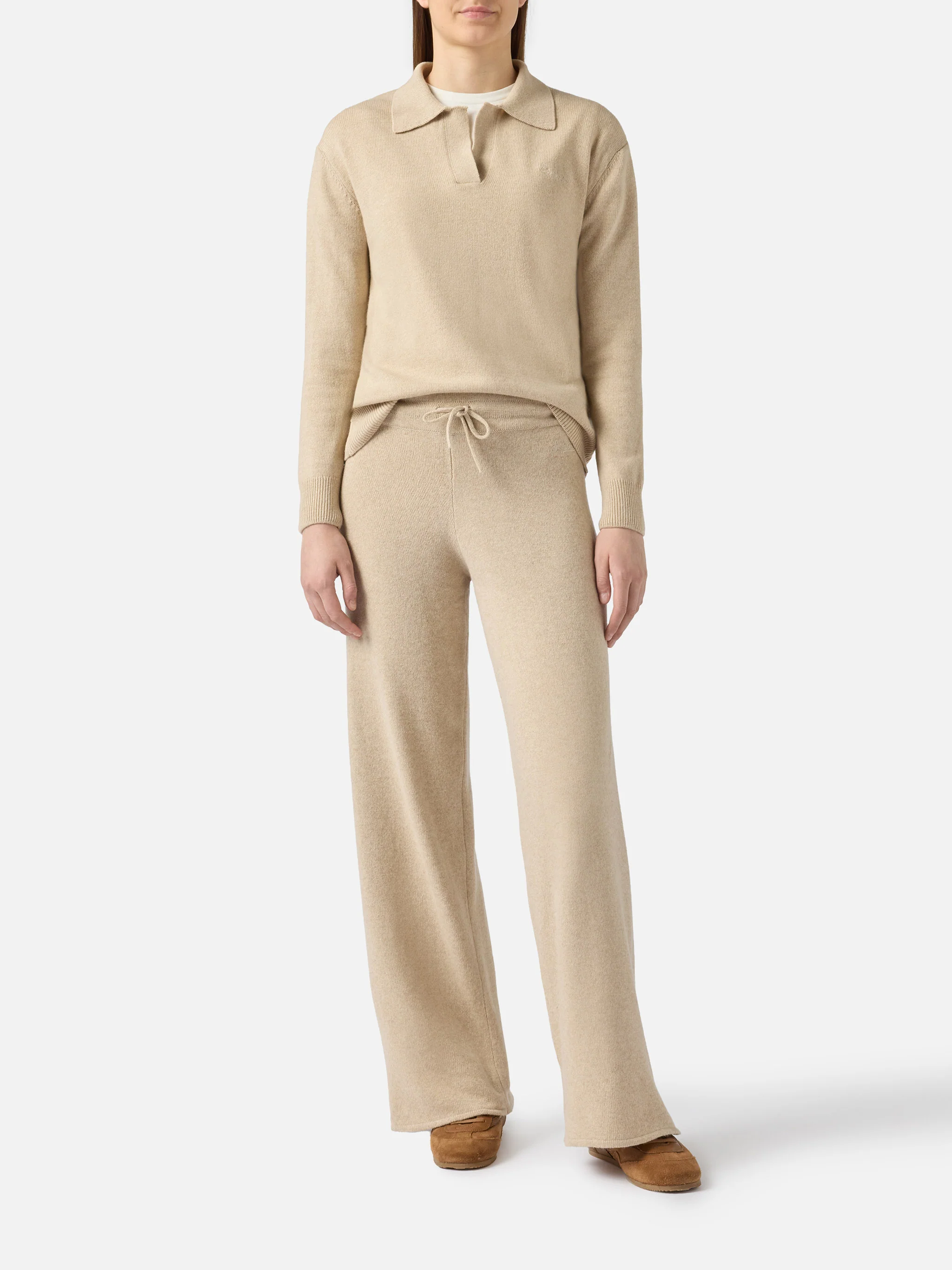 Beige Eze blended cashmere sweater with polo collar - Image 5