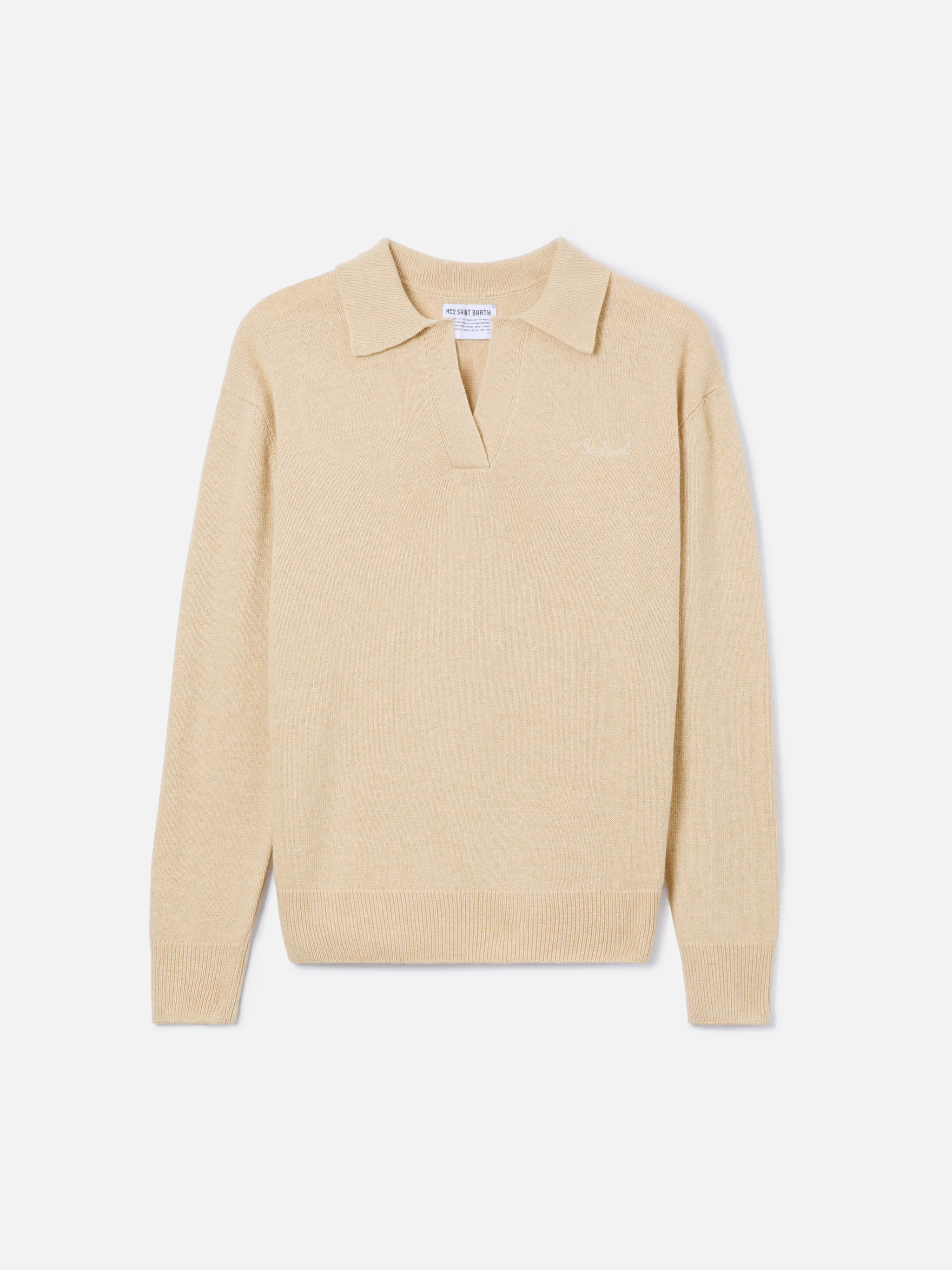 Beige Eze blended cashmere sweater with polo collar - Image 6