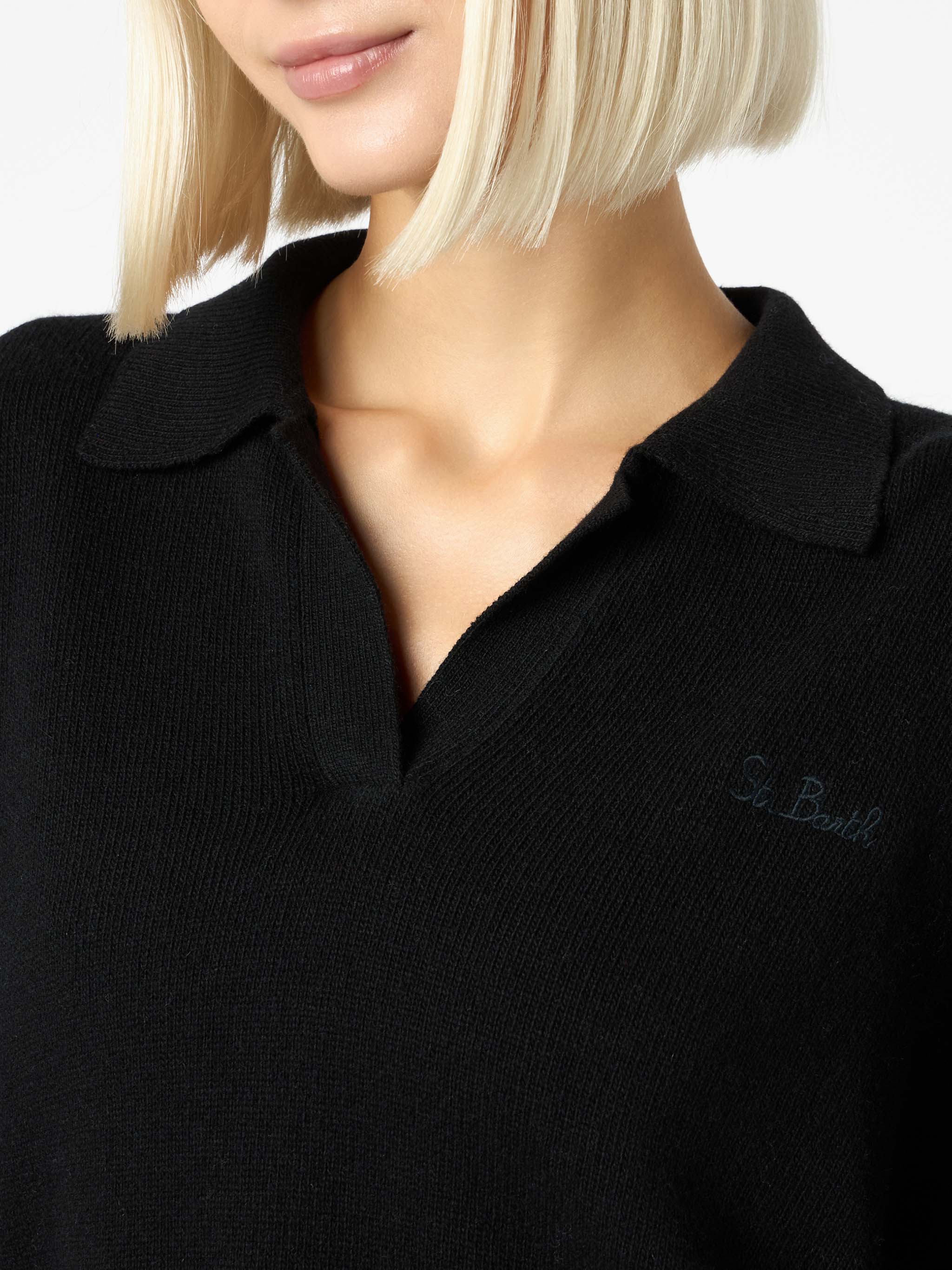 Eze black cashmere blend sweater with polo collar - Image 2