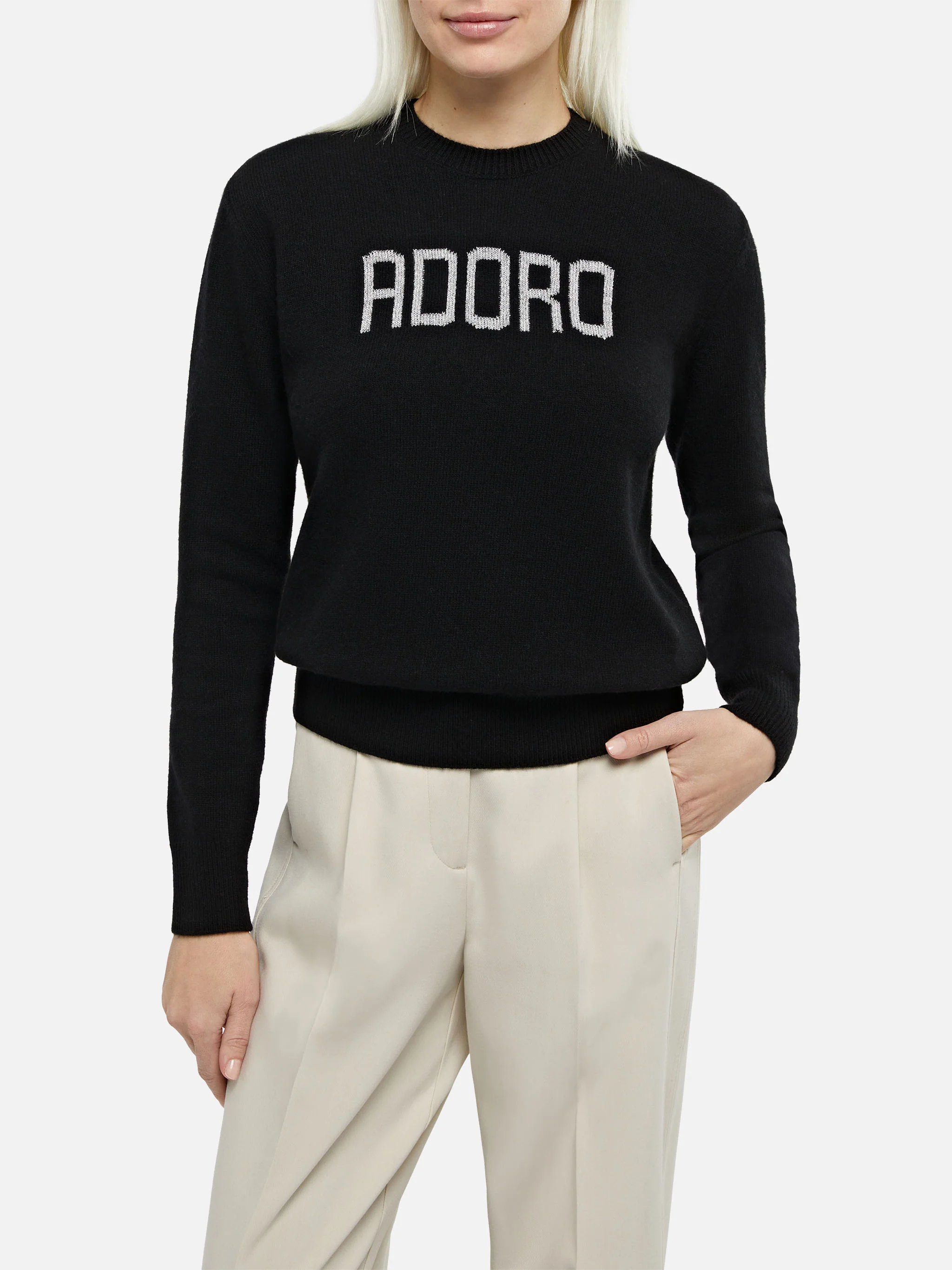 New Queen black alpaca blend sweater with Adoro jacquard