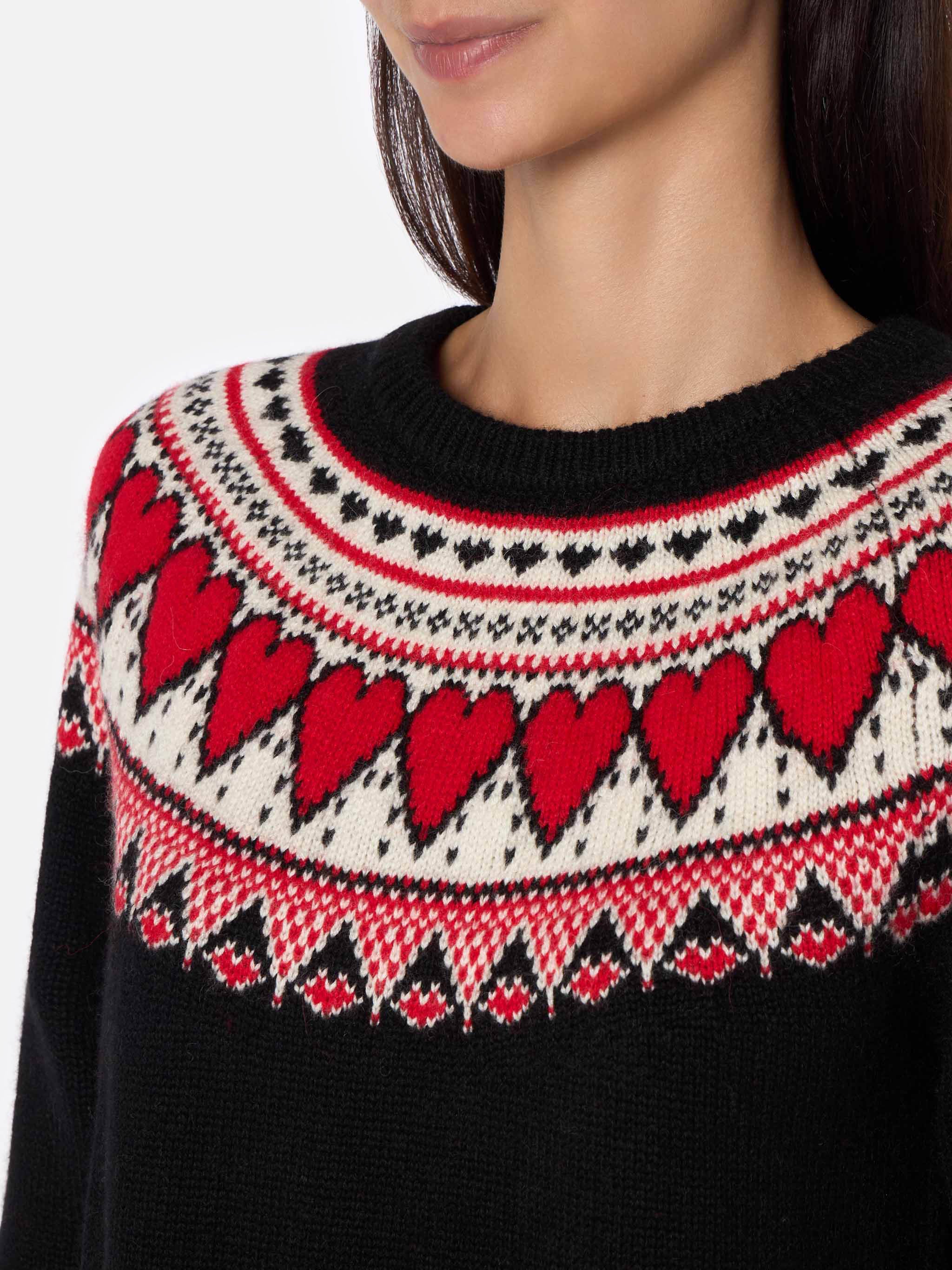 Black New Queen Nordic sweater with heart jacquard - Image 2