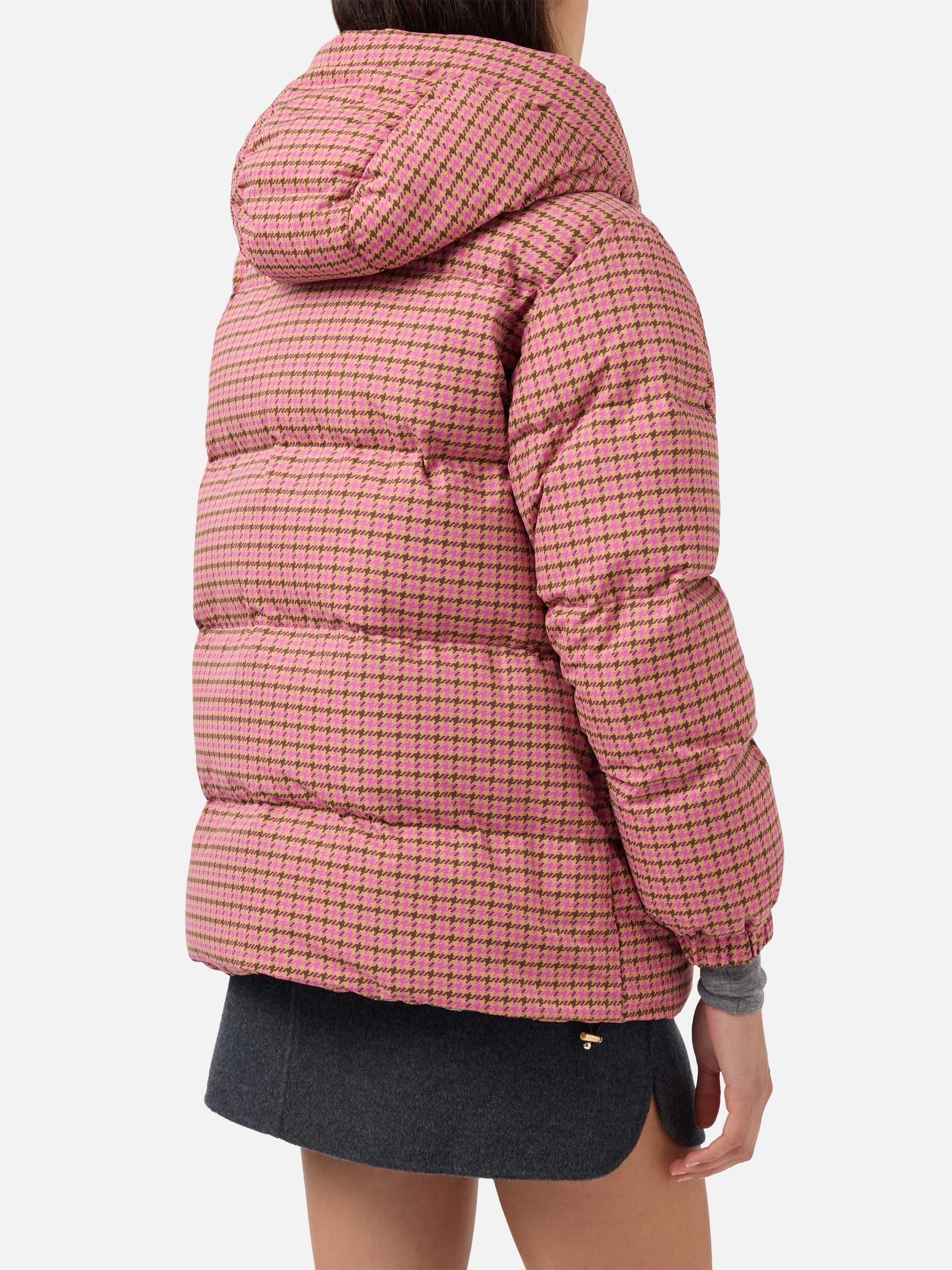 Hooded down padded jacket Geneve with pied de poul print - Image 4