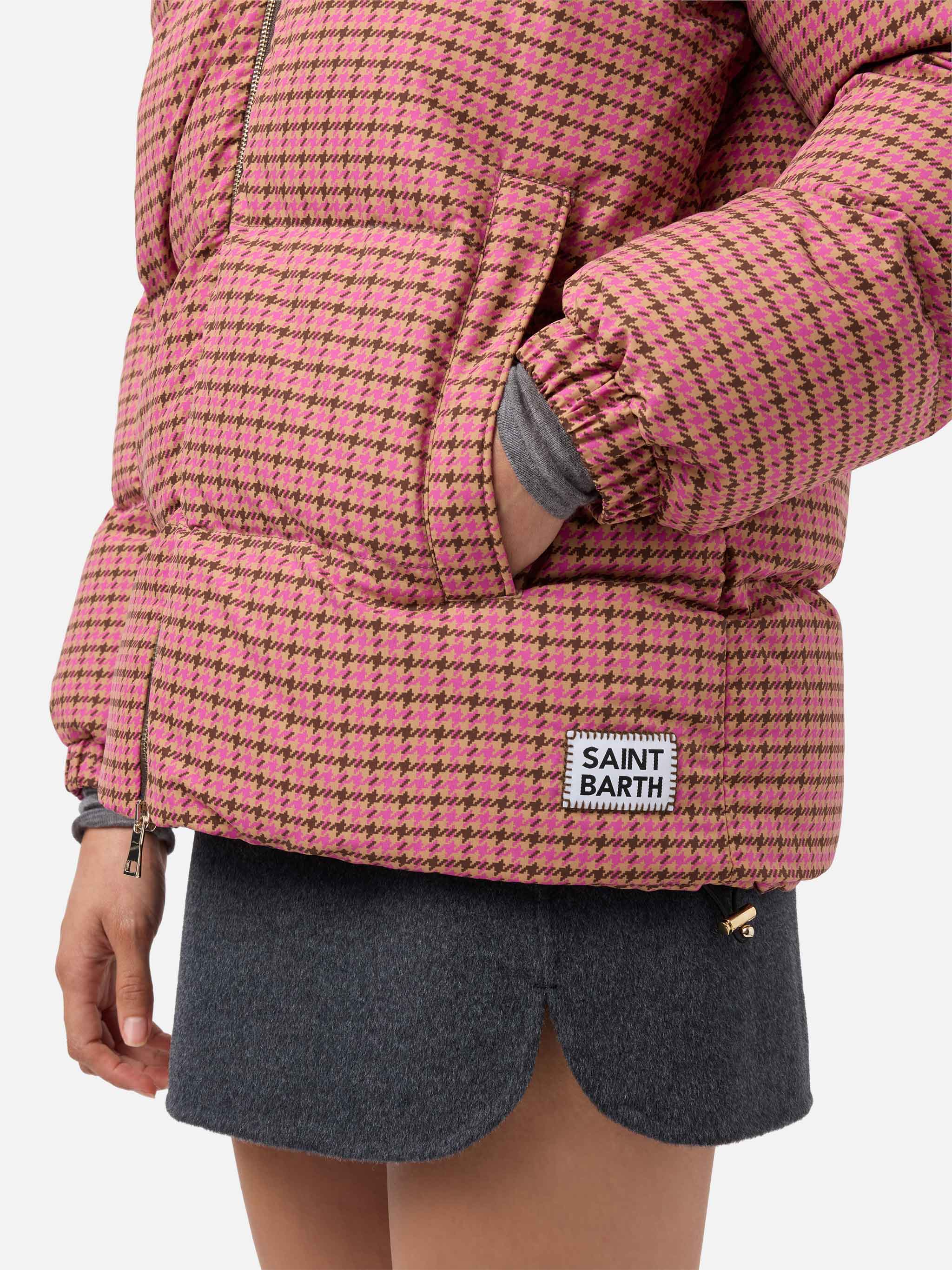 Hooded down padded jacket Geneve with pied de poul print - Image 5