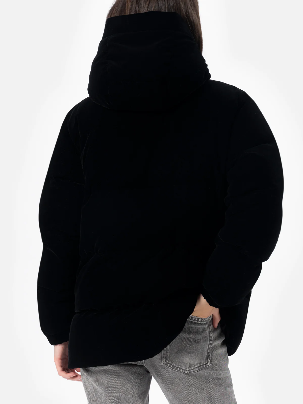 Geneve black velvet hooded down jacket - Image 3